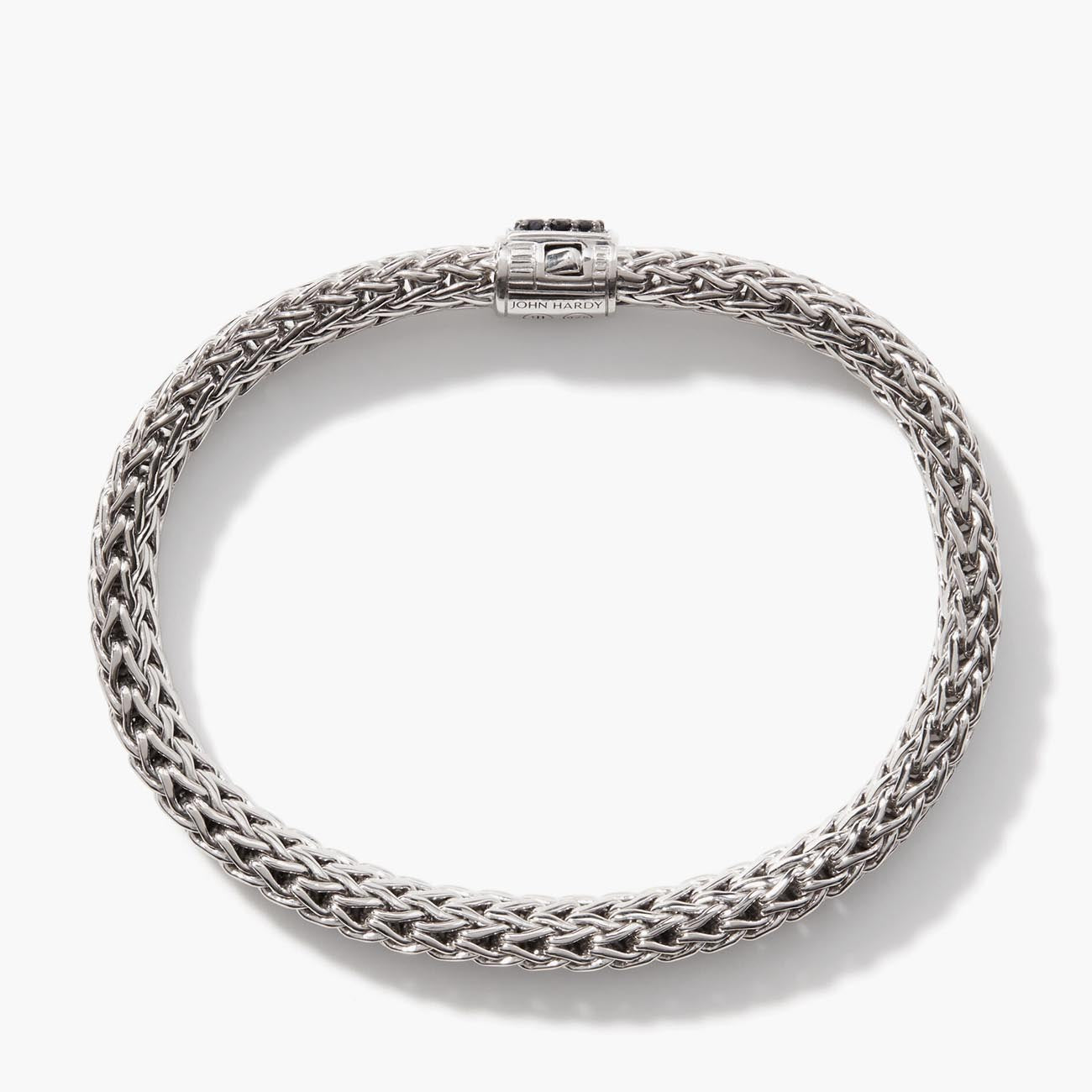 John Hardy Icon Batu 6mm Silver Bracelet with Black Sapphire Clasp