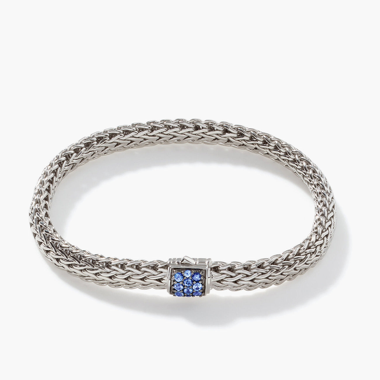 John Hardy Classic Chain 6.5mm Silver Bracelet with Blue Sapphire Clasp
