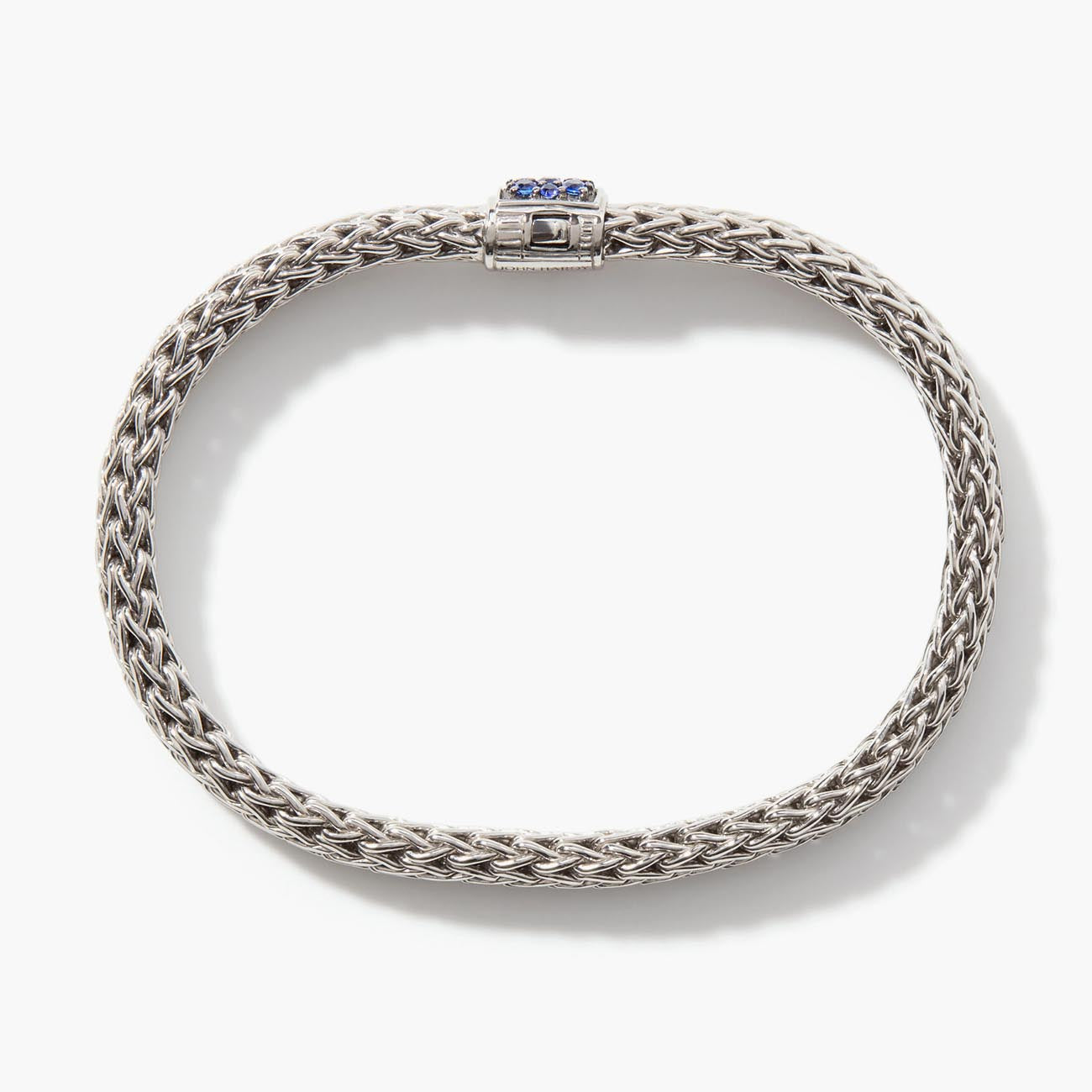 John Hardy Classic Chain 6.5mm Silver Bracelet with Blue Sapphire Clasp