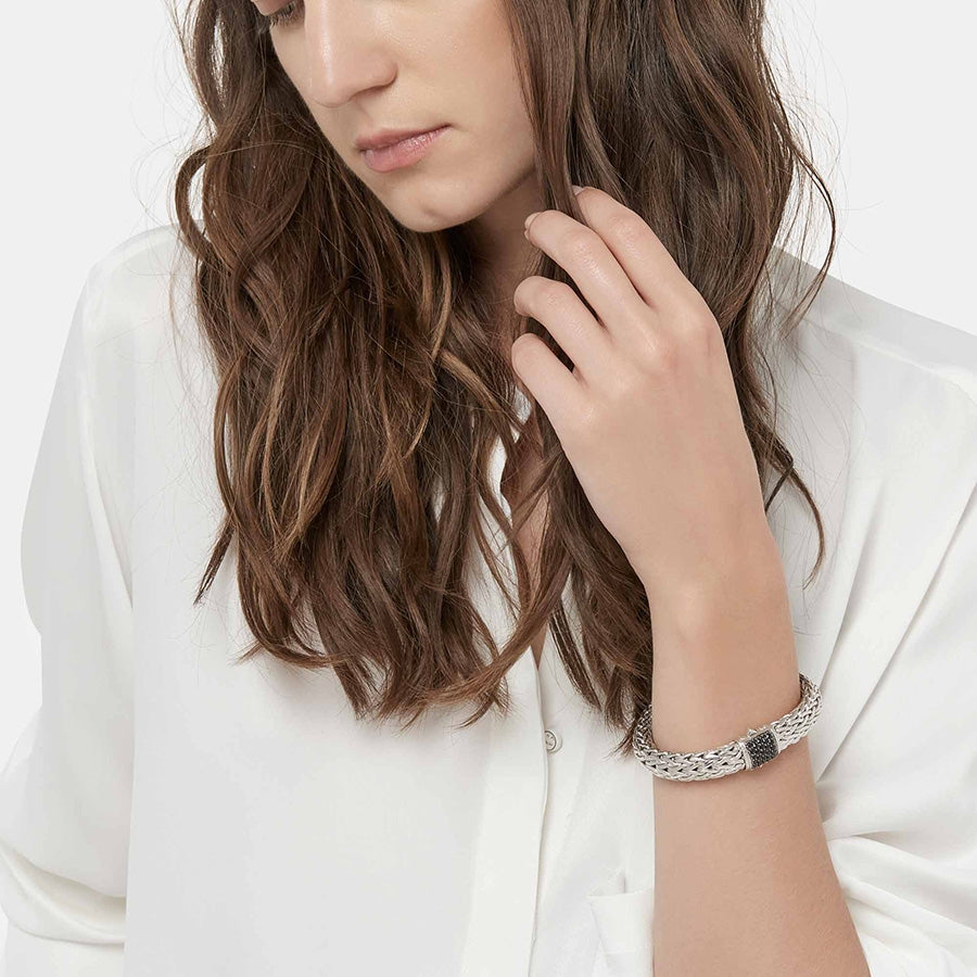 John Hardy Icon 10.5mm Silver Bracelet with Black Sapphire Clasp