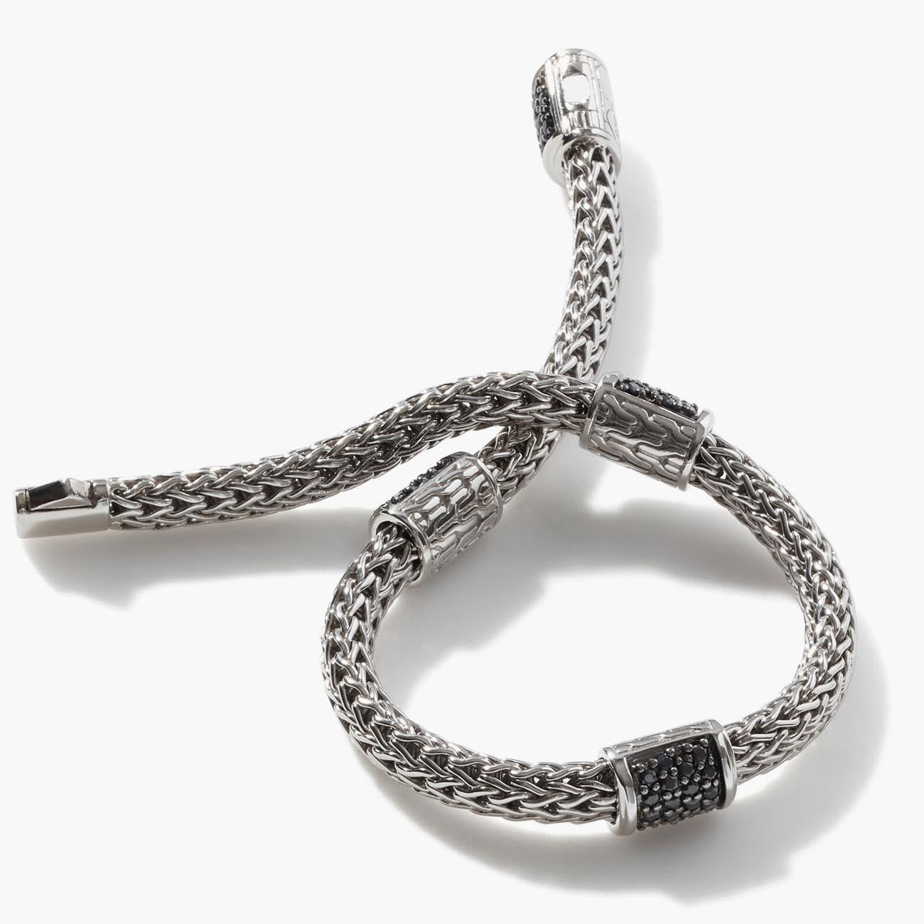 John Hardy Icon Pave Black Sapphire Four Station Silver Bracelet