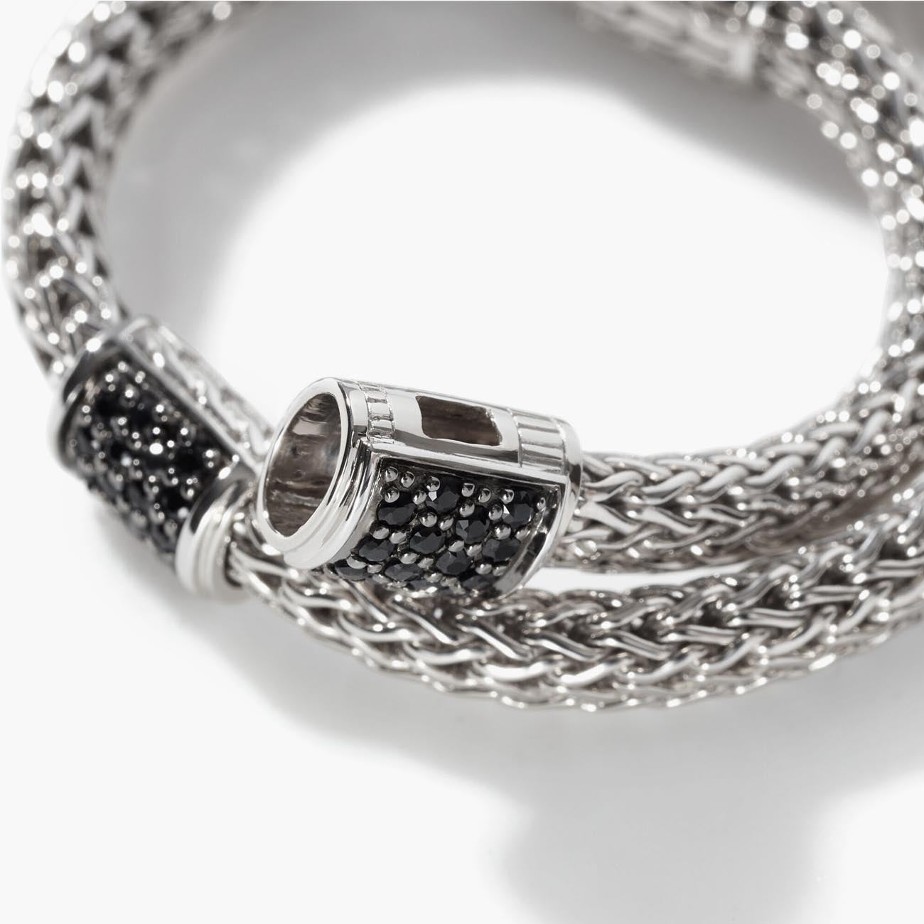 John Hardy Icon Pave Black Sapphire Four Station Silver Bracelet