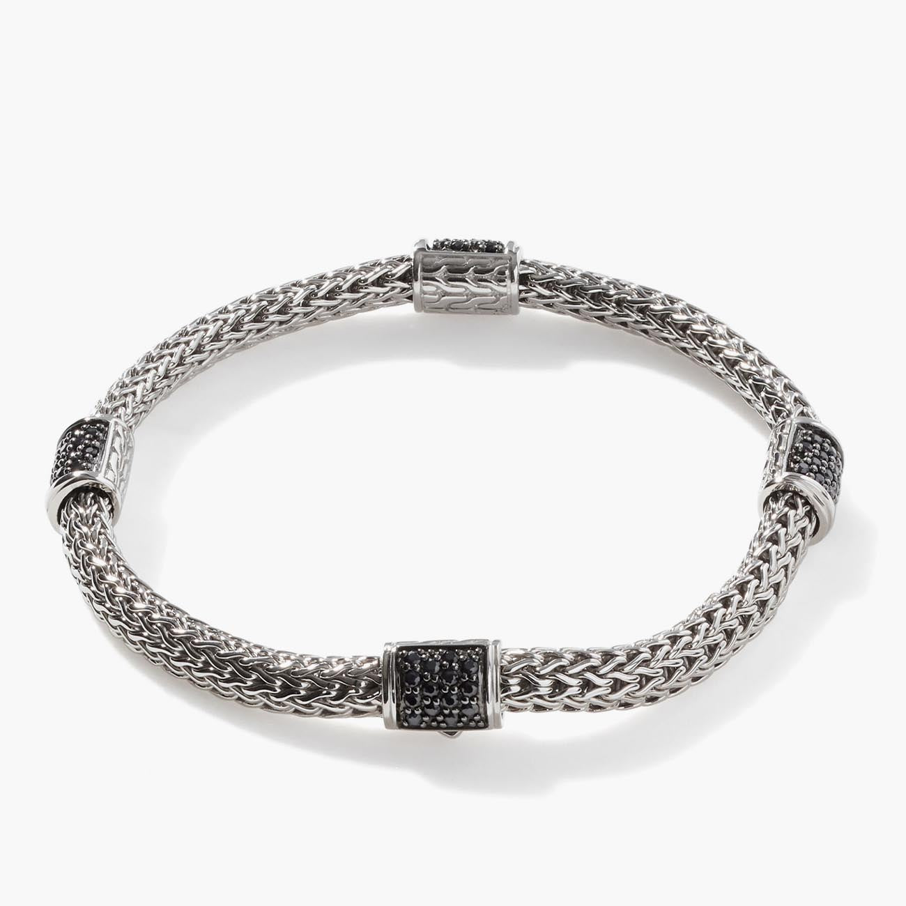 John Hardy Icon Pave Black Sapphire Four Station Silver Bracelet