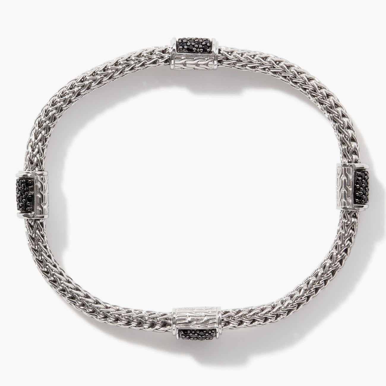 John Hardy Icon Pave Black Sapphire Four Station Silver Bracelet
