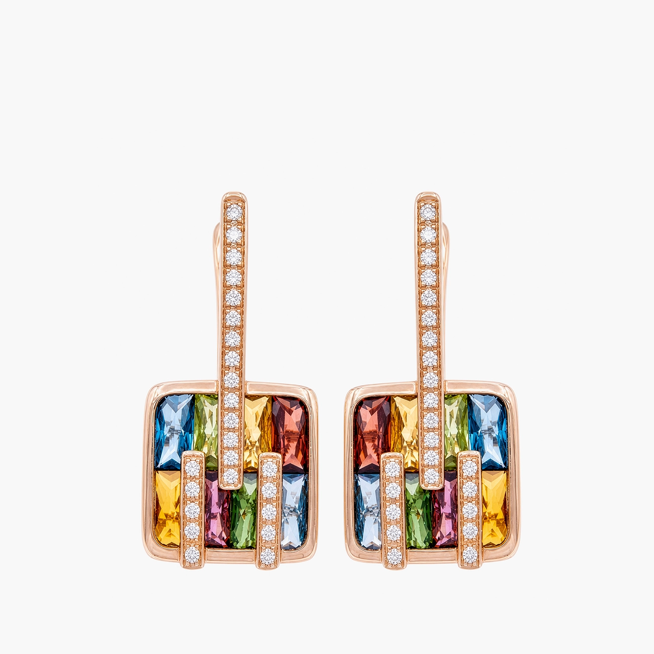Bellarri Boulevard rose gold diamond earrings, front view