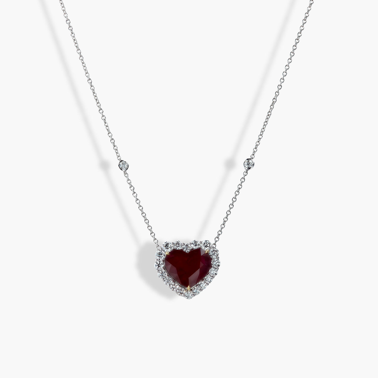 8 Carat Ruby Heart Halo Pendant Necklace