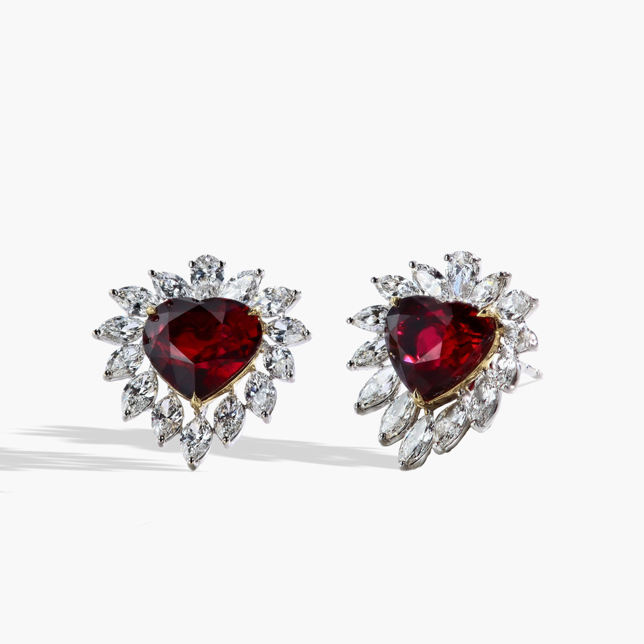 10 Carat Flaming Heart Ruby and Diamond Stud Earrings