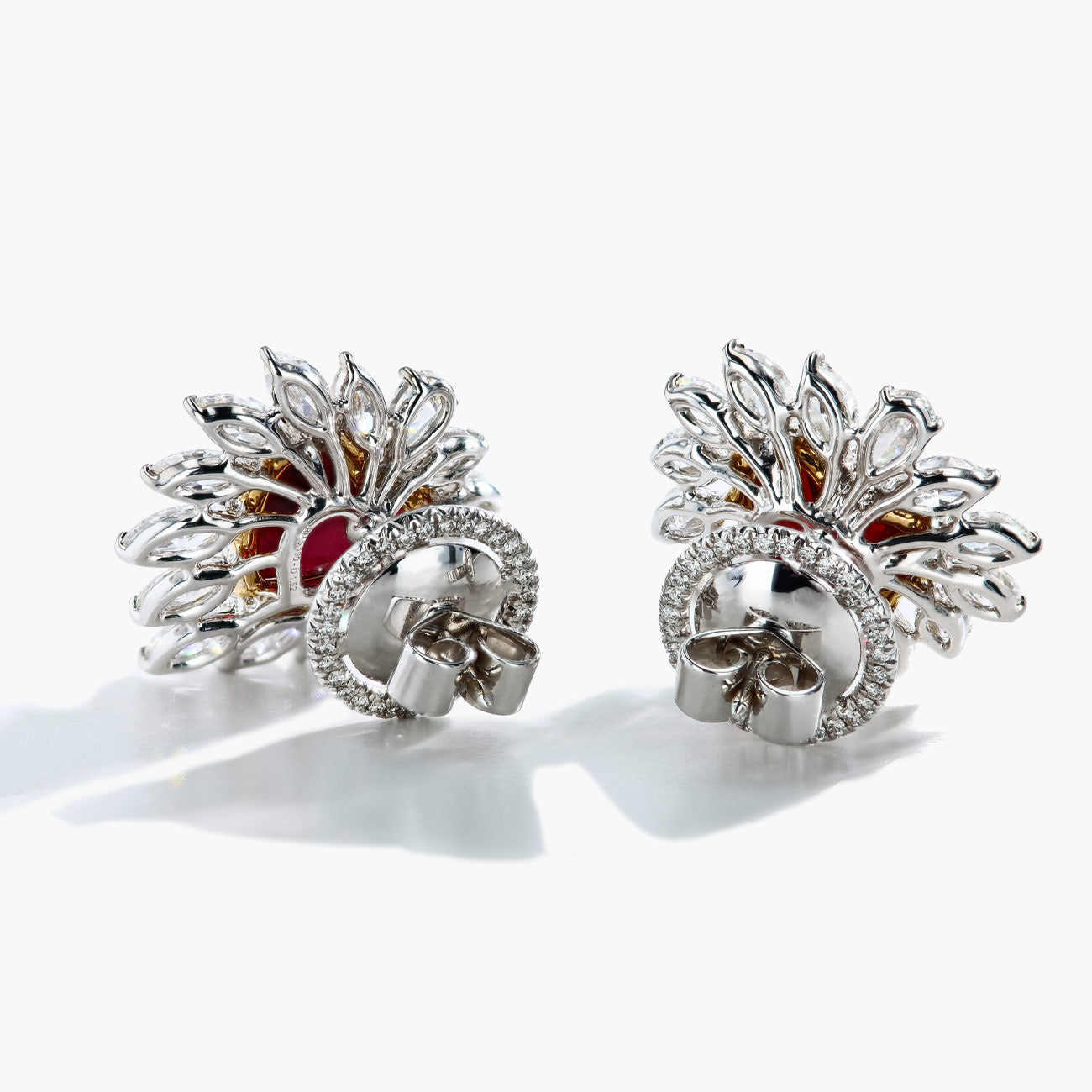 10 Carat Flaming Heart Ruby and Diamond Stud Earrings