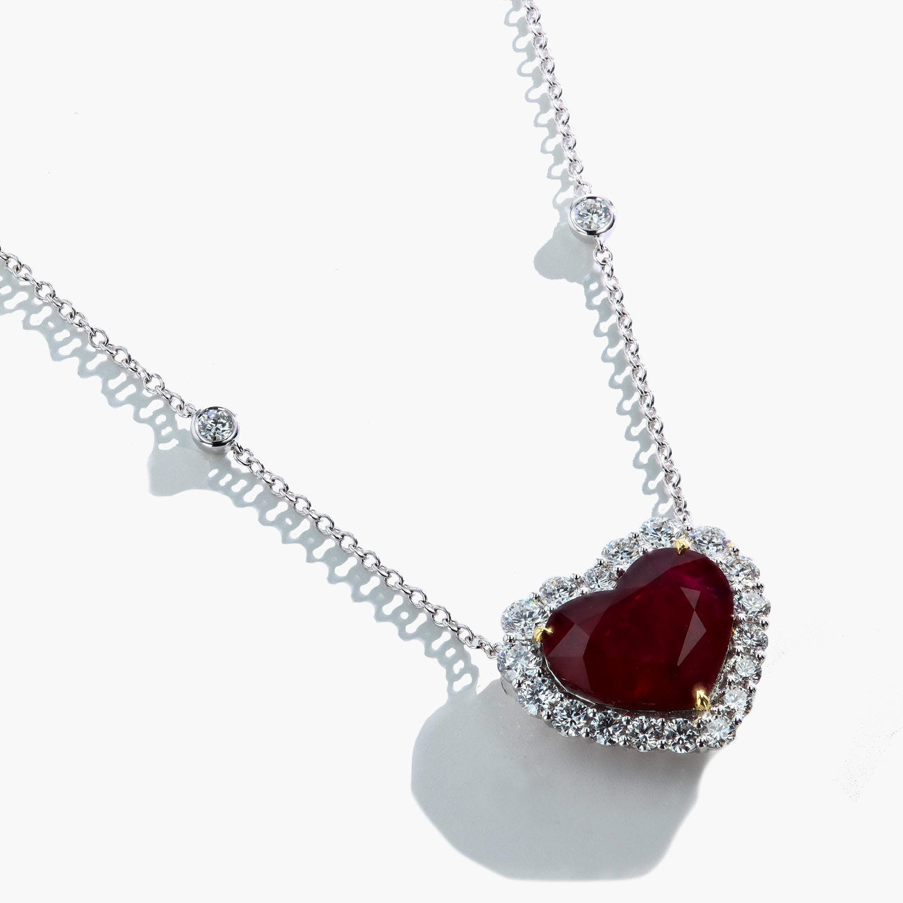 8 Carat Ruby Heart Halo Pendant Necklace