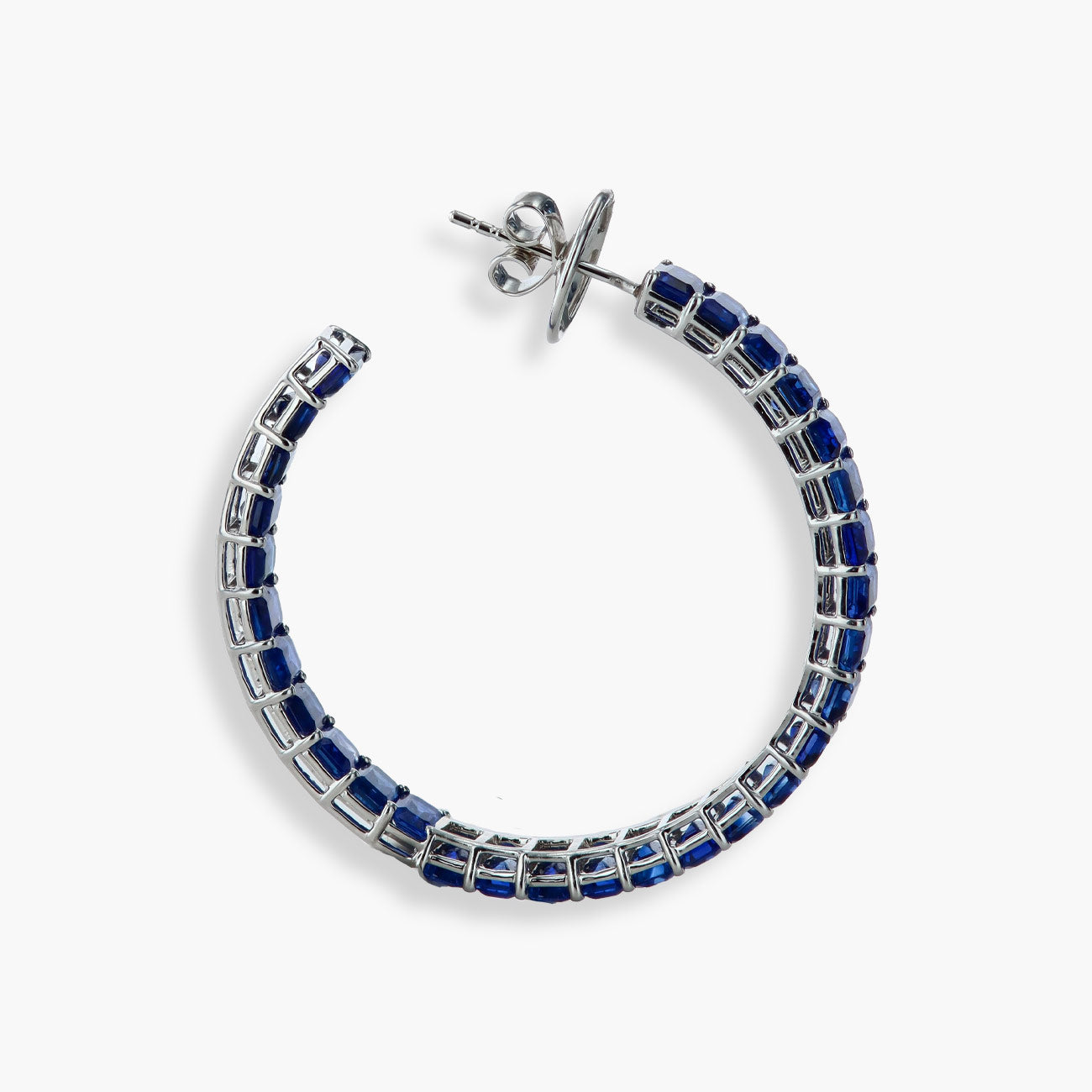 Octagon-Cut Blue Sapphire Open Hoop Earrings