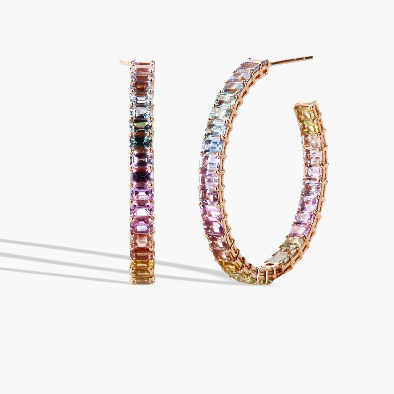 Rainbow Sapphire Hoop Earrings