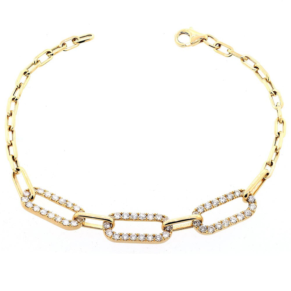 Three Diamond Link Gold Bracelet