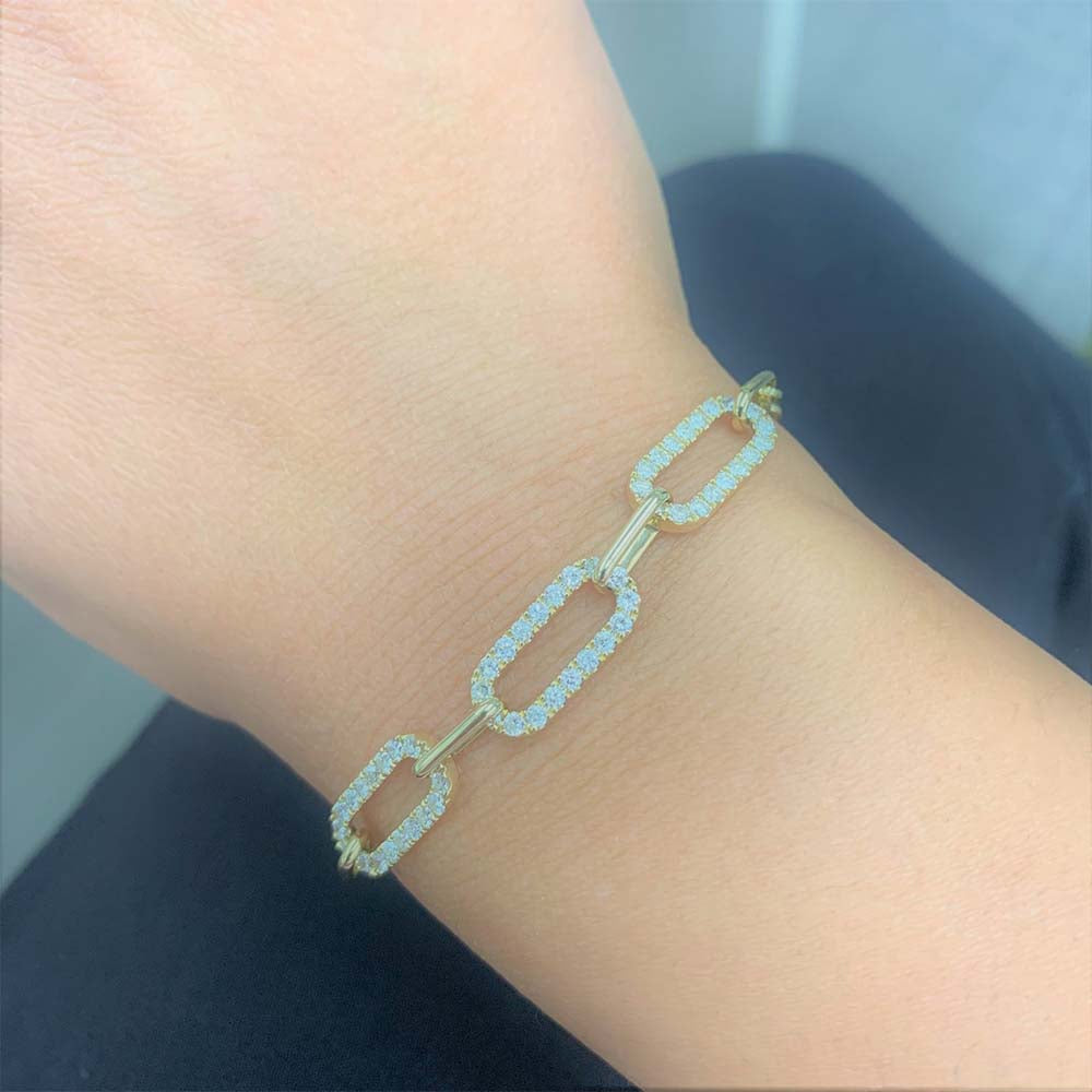 Three Diamond Link Gold Bracelet