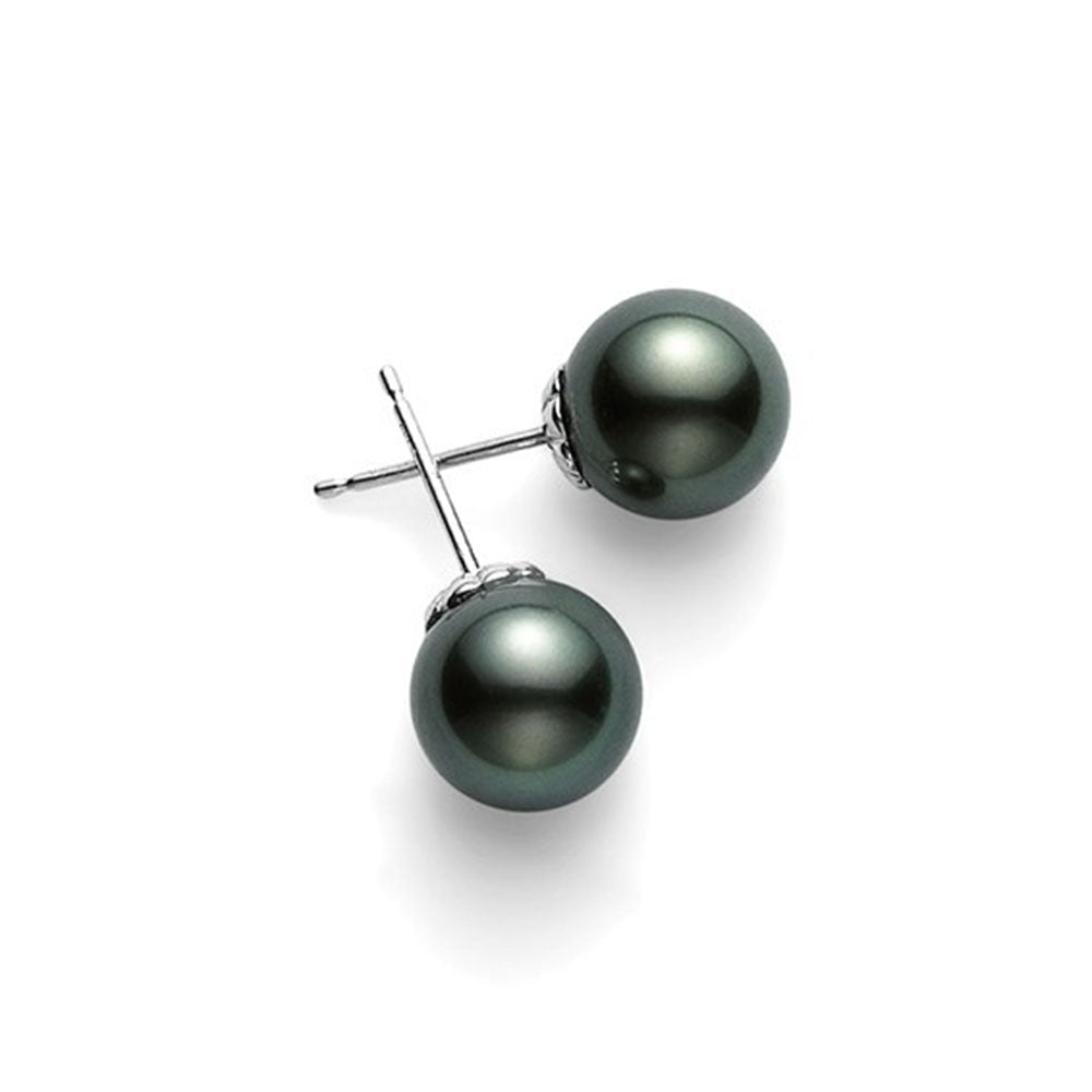 Mikimoto 10mm Black South Sea Pearl Stud Earrings - 18kt White Gold