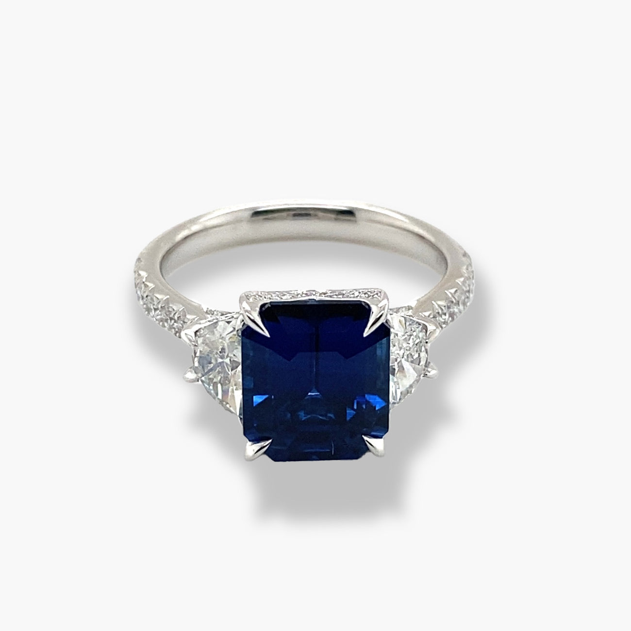 Private Label Octagonal Blue Sapphire Ring in 18K White Gold