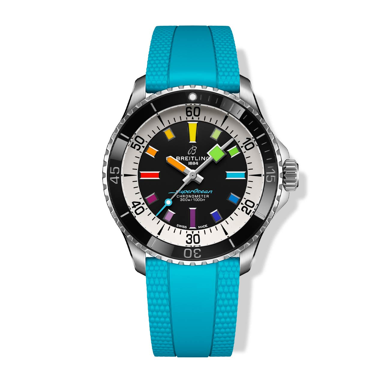 Breitling Superocean Automatic 42 Rainbow Dial on Turquoise Rubber Strap