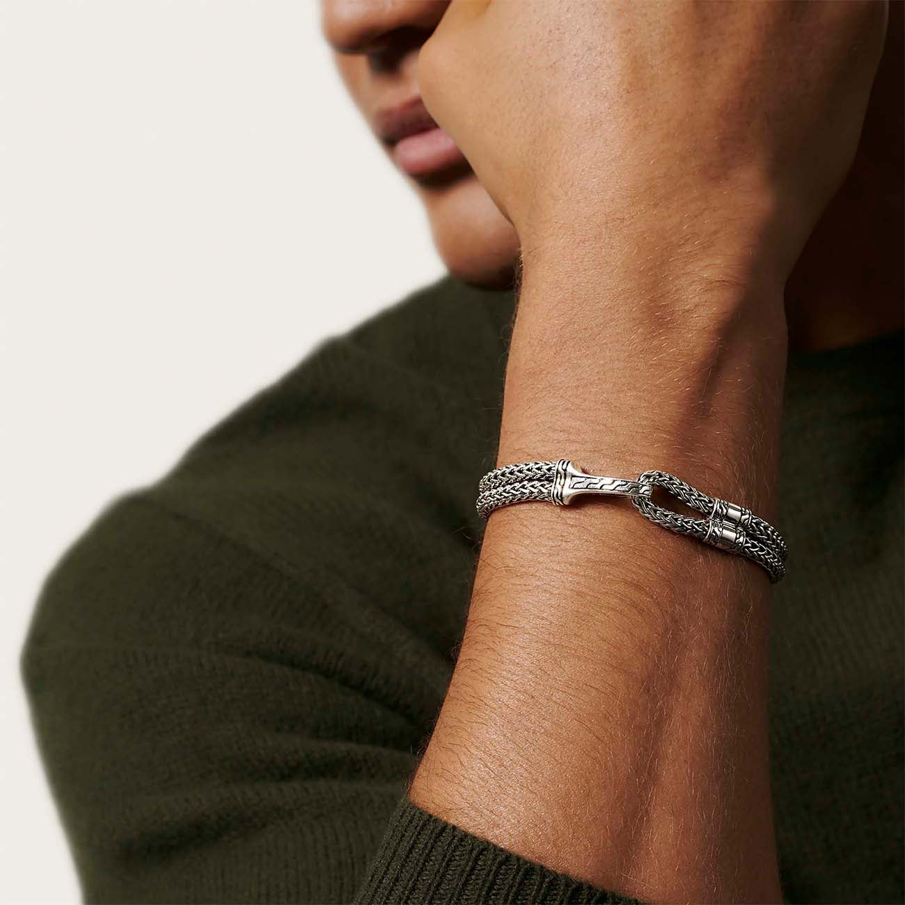 John Hardy Classic Chain Double Silver Hook Bracelet