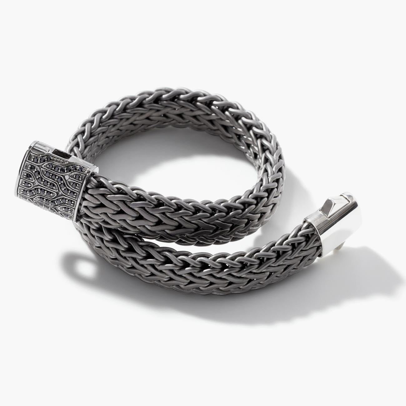 John Hardy Classic Chain Black Rhodium Silver & Black Sapphire Station Icon Bracelet