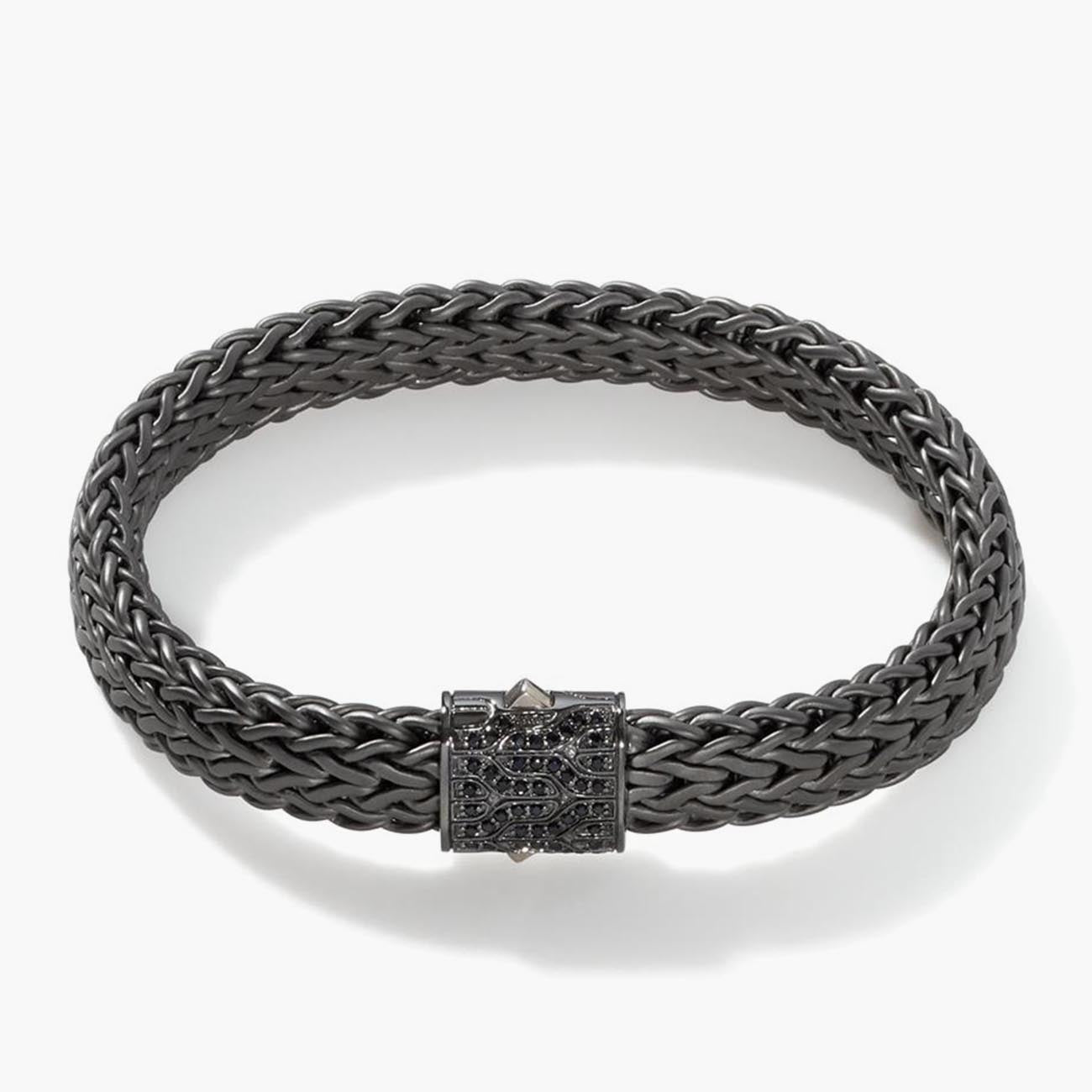 John Hardy Classic Chain Black Rhodium Silver & Black Sapphire Station Icon Bracelet