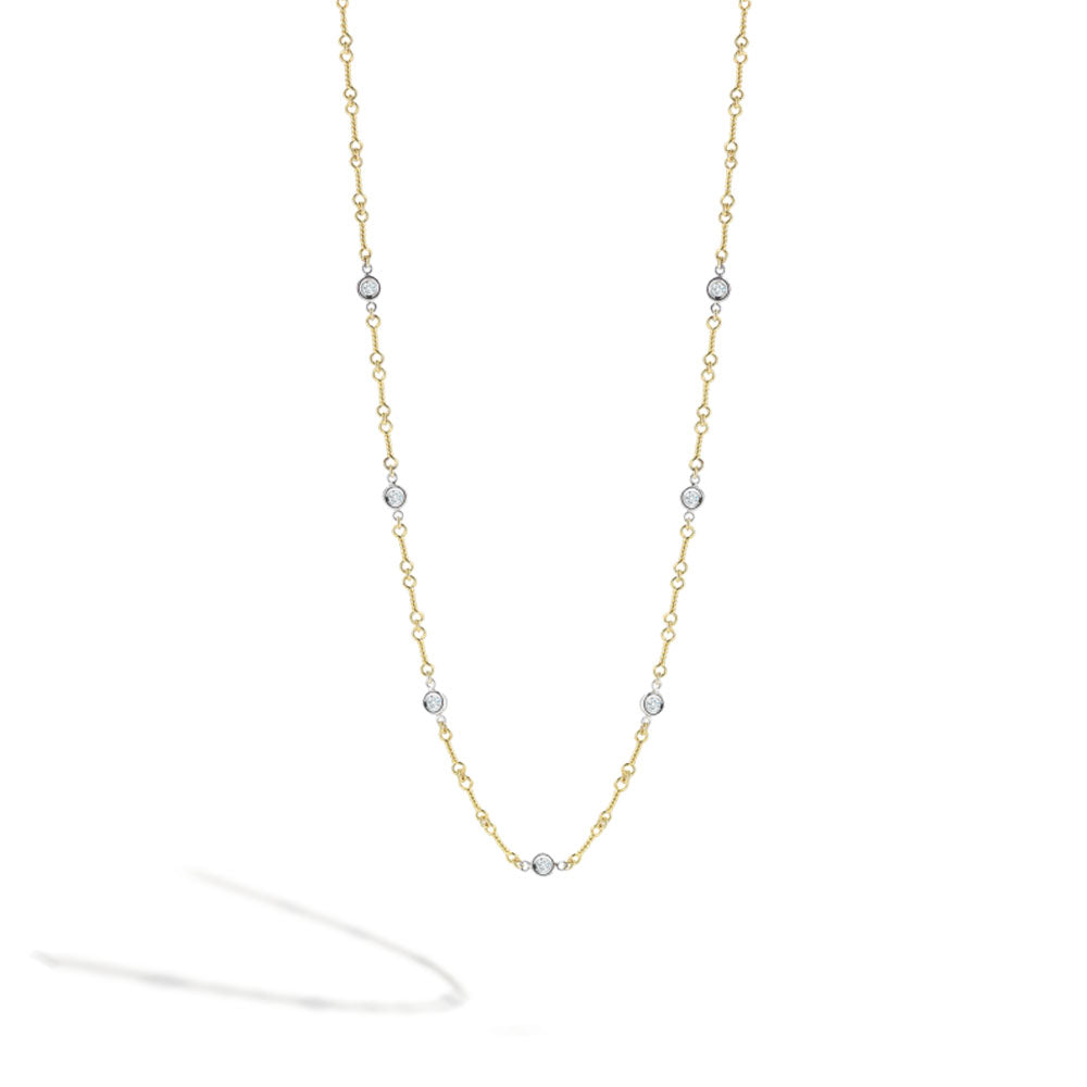 Roberto Coin Yellow Gold 7 Station Bezel Set Diamond Twist Necklace .30ctw