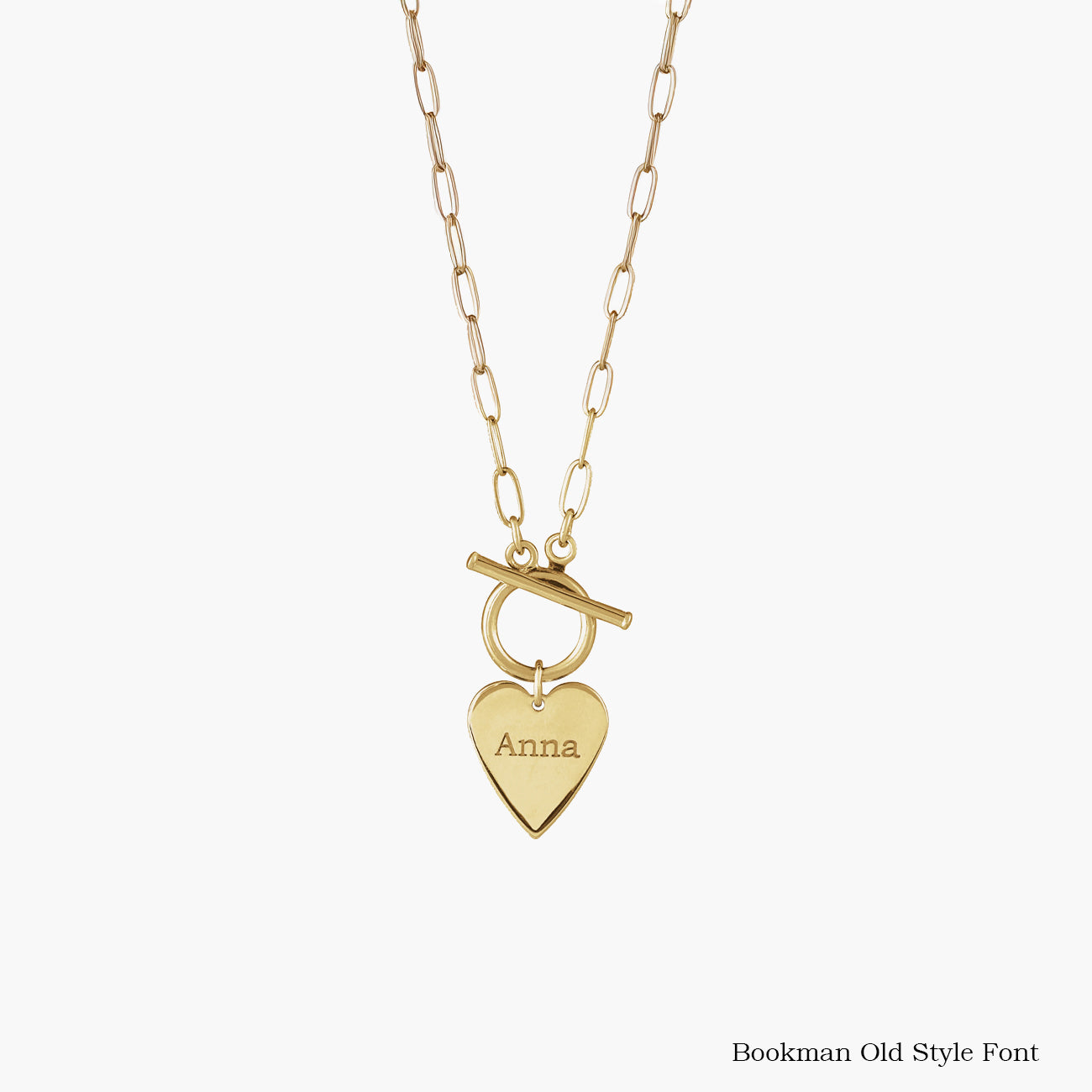 Private Label Engravable Heart Toggle Necklace in Yellow Gold