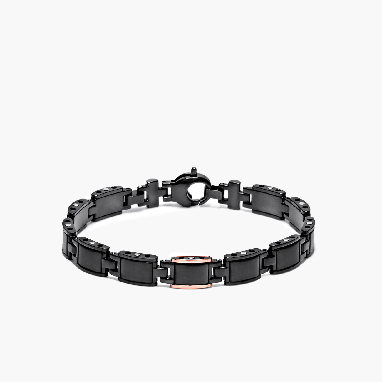 Barakà Black-One Stainless Steel Link Bracelet with 18K Rose Gold