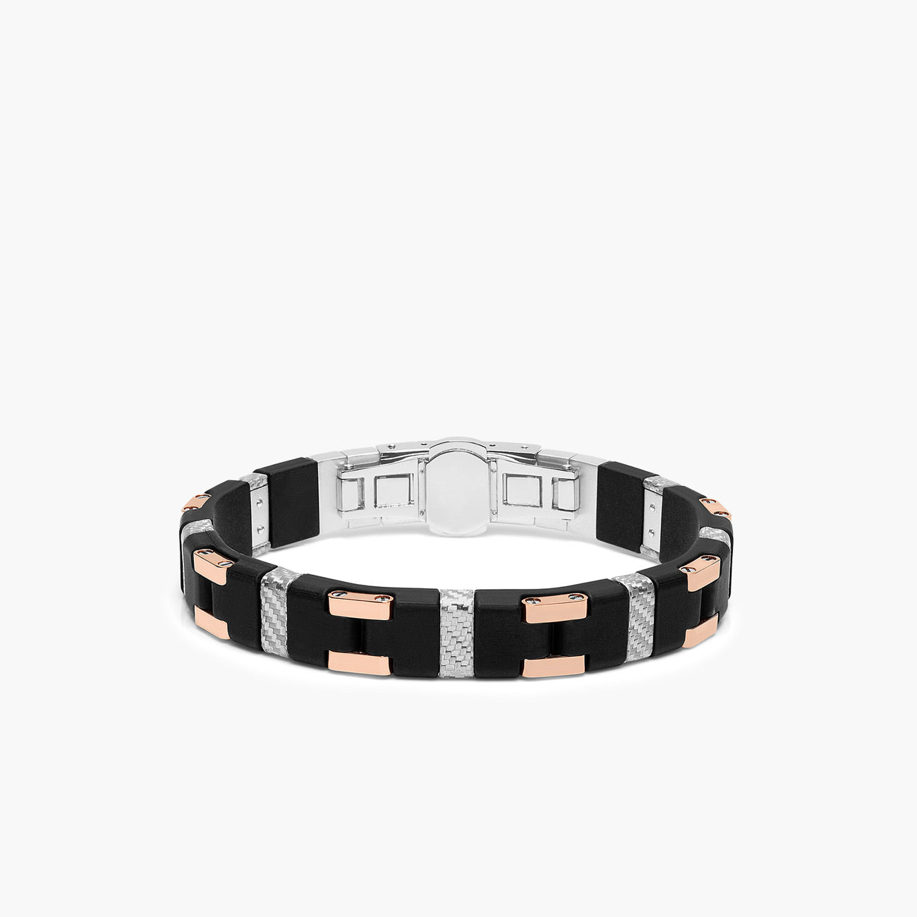 Barakà Carbon Fiber Men's Bracelet with Sterling Silver and 18K Rose Gold