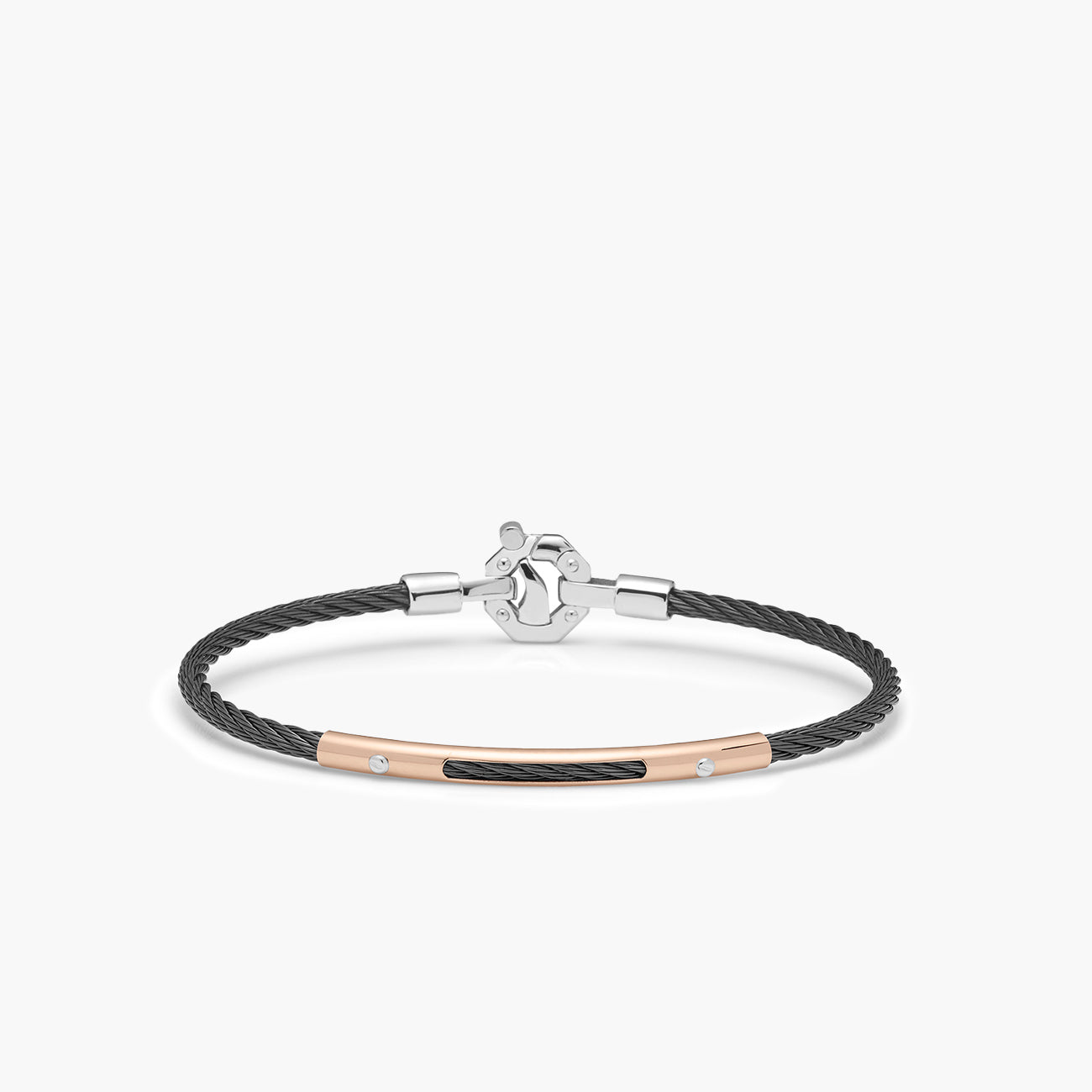 Barakà 316L Stainless Steel Diamond Black Bracelet with 18K Rose Gold