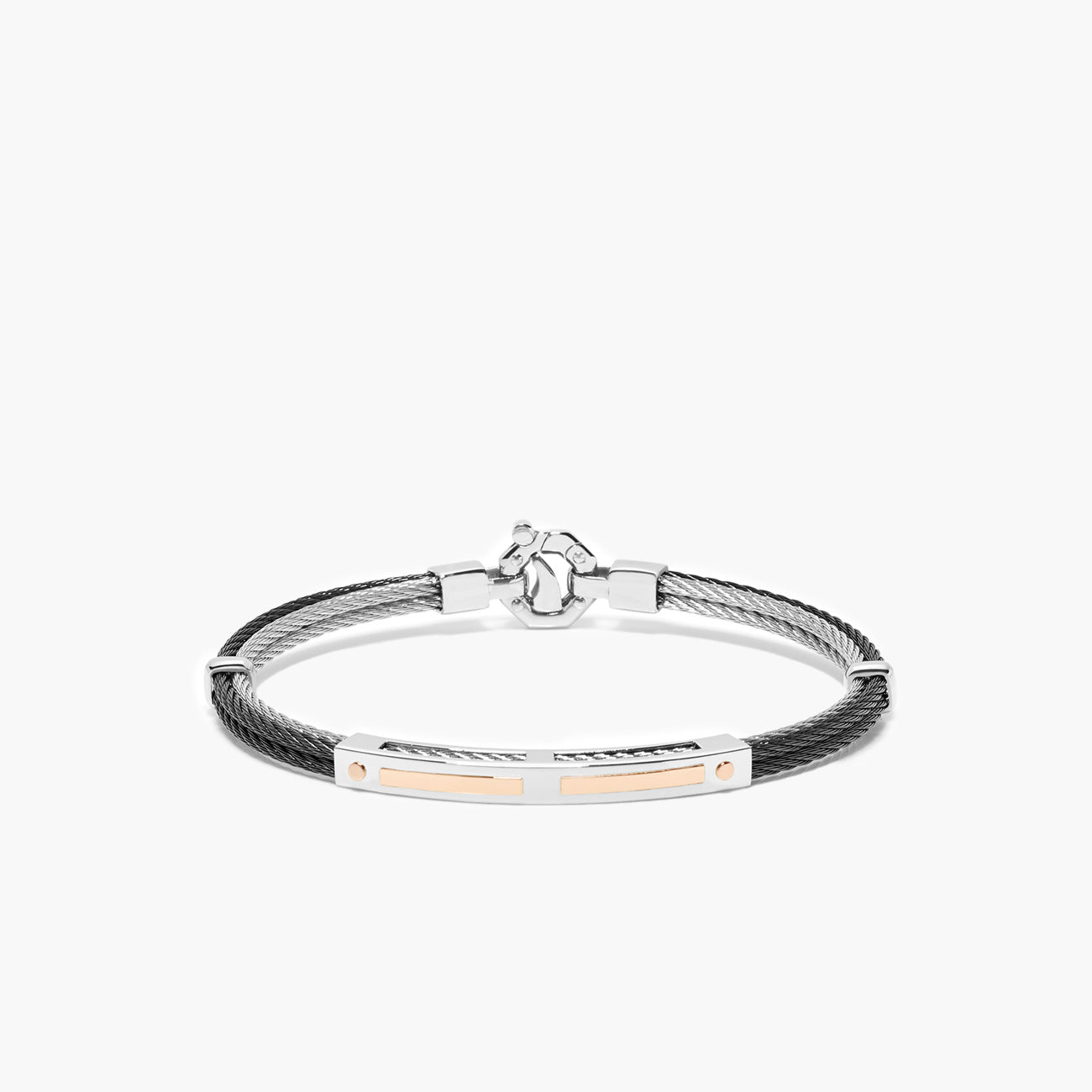 Barakà 316L Four-Wire Black Bracelet with Sterling Silver and 18K Rose Gold