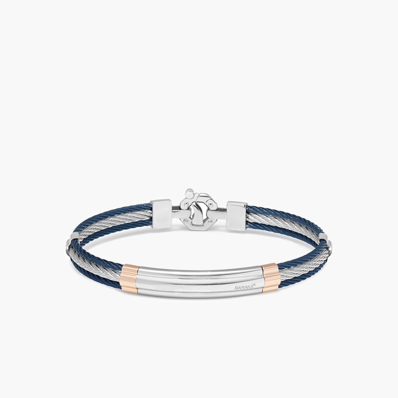 Barakà 316L Three Row Blue Bracelet with 18K Rose Gold