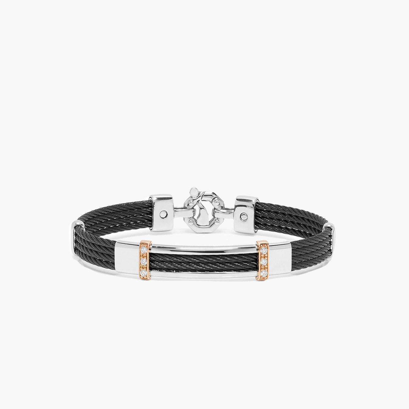 Barakà 316L Two Tone  Four Row Black Bracelet with Diamonds