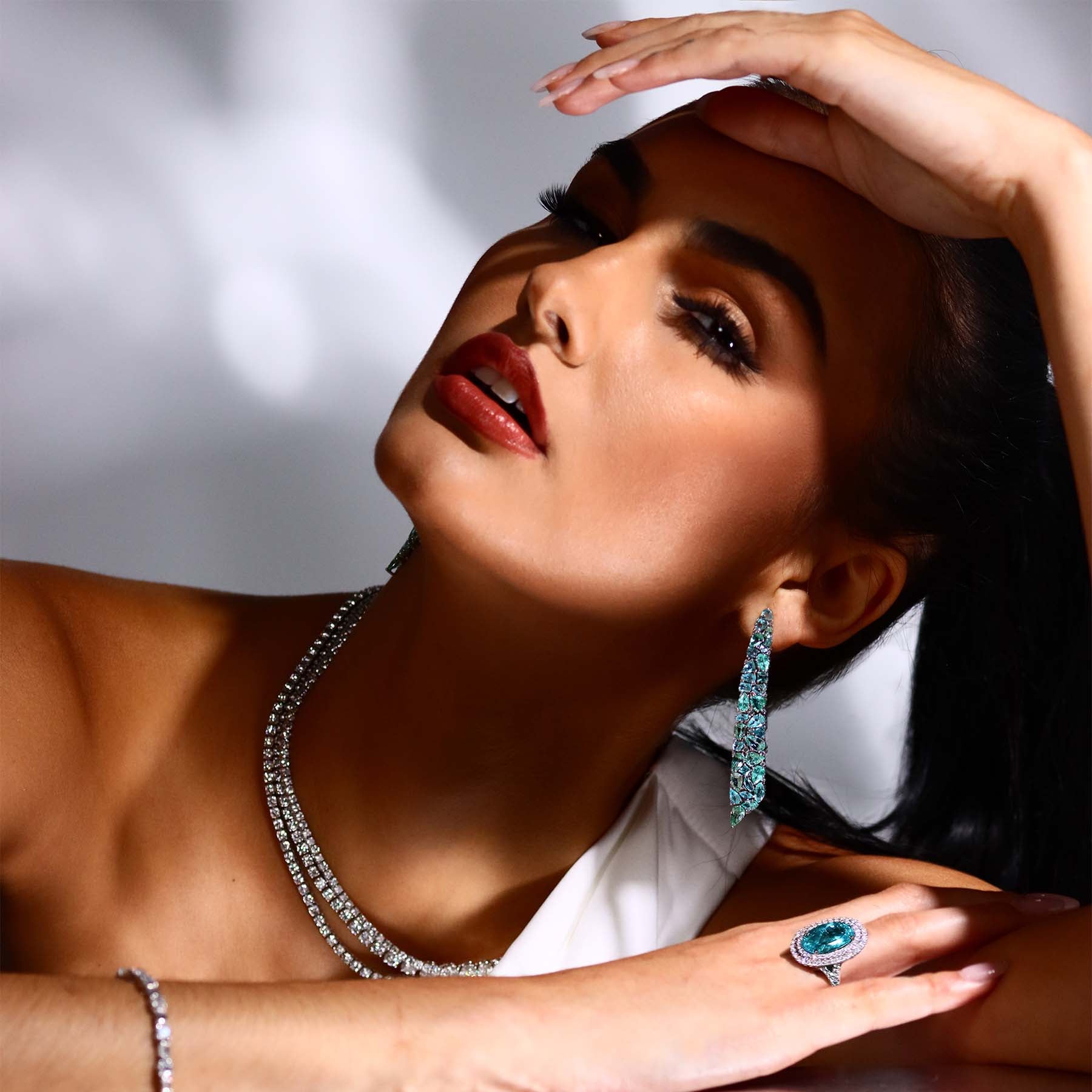 Multi-color Paraiba Tourmaline Earrings in 18K White Gold with Diamonds