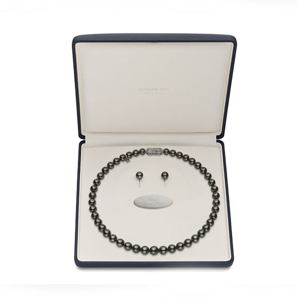 Mikimoto Ginza Black South Sea Pearl White Gold Necklace & Earring Box Set