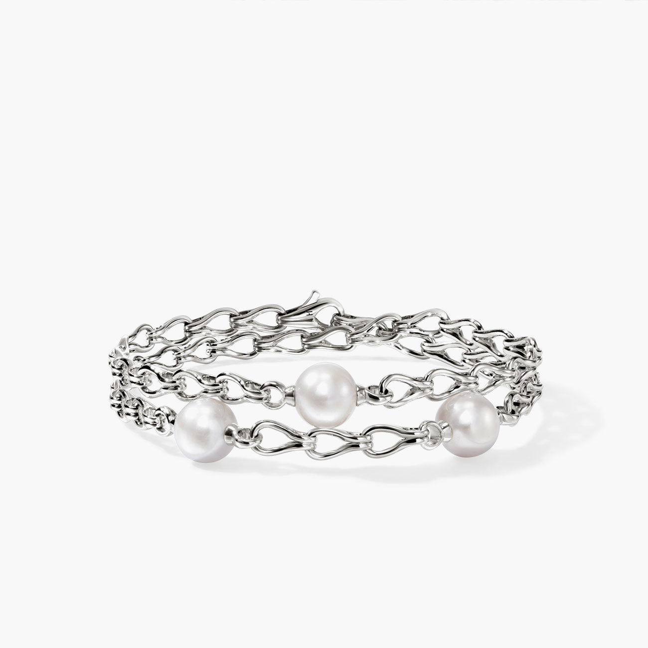 John Hardy Surf Silver Double Wrap Pearl Bracelet