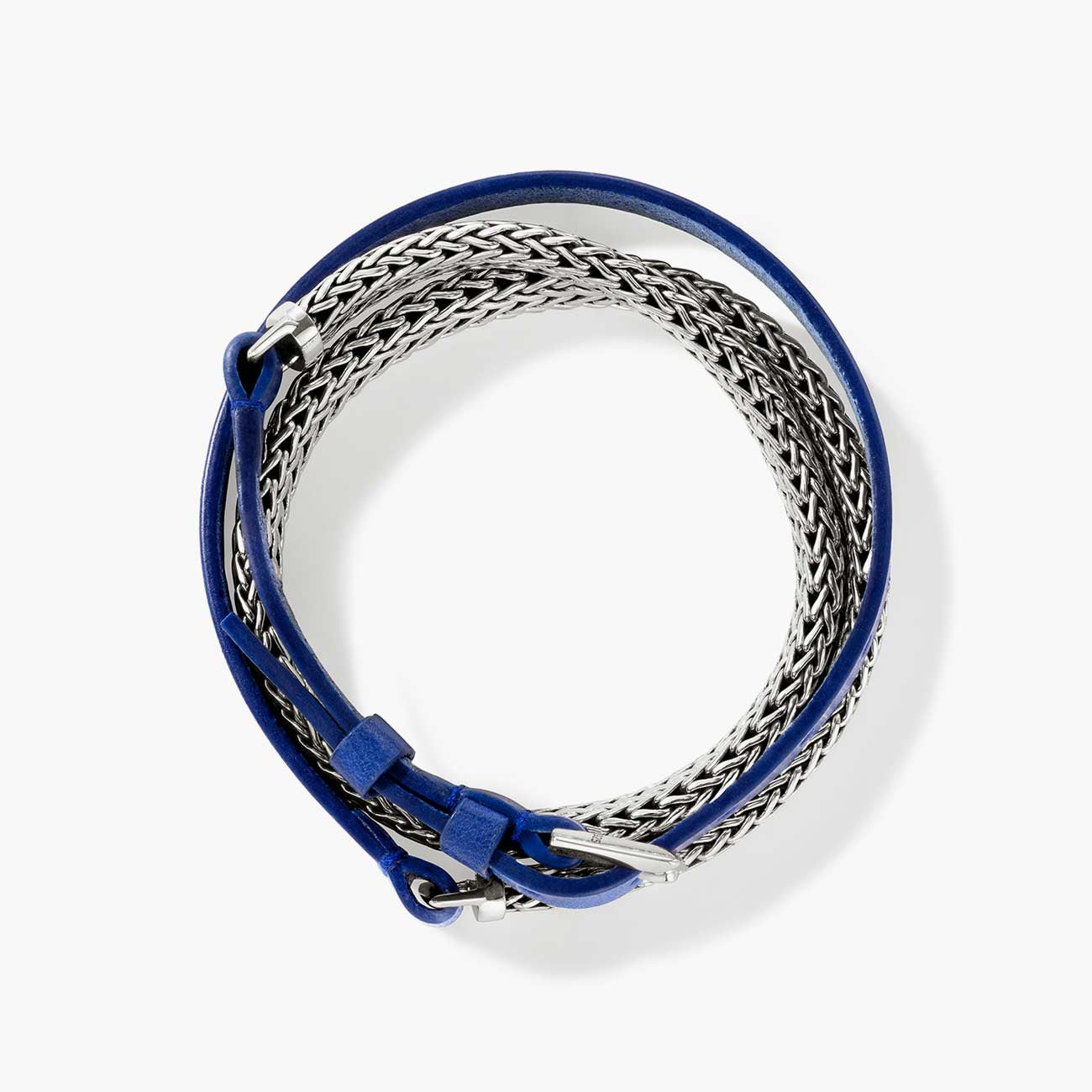 John Hardy Triple Wrap Silver Bracelet with Dark Blue Leather