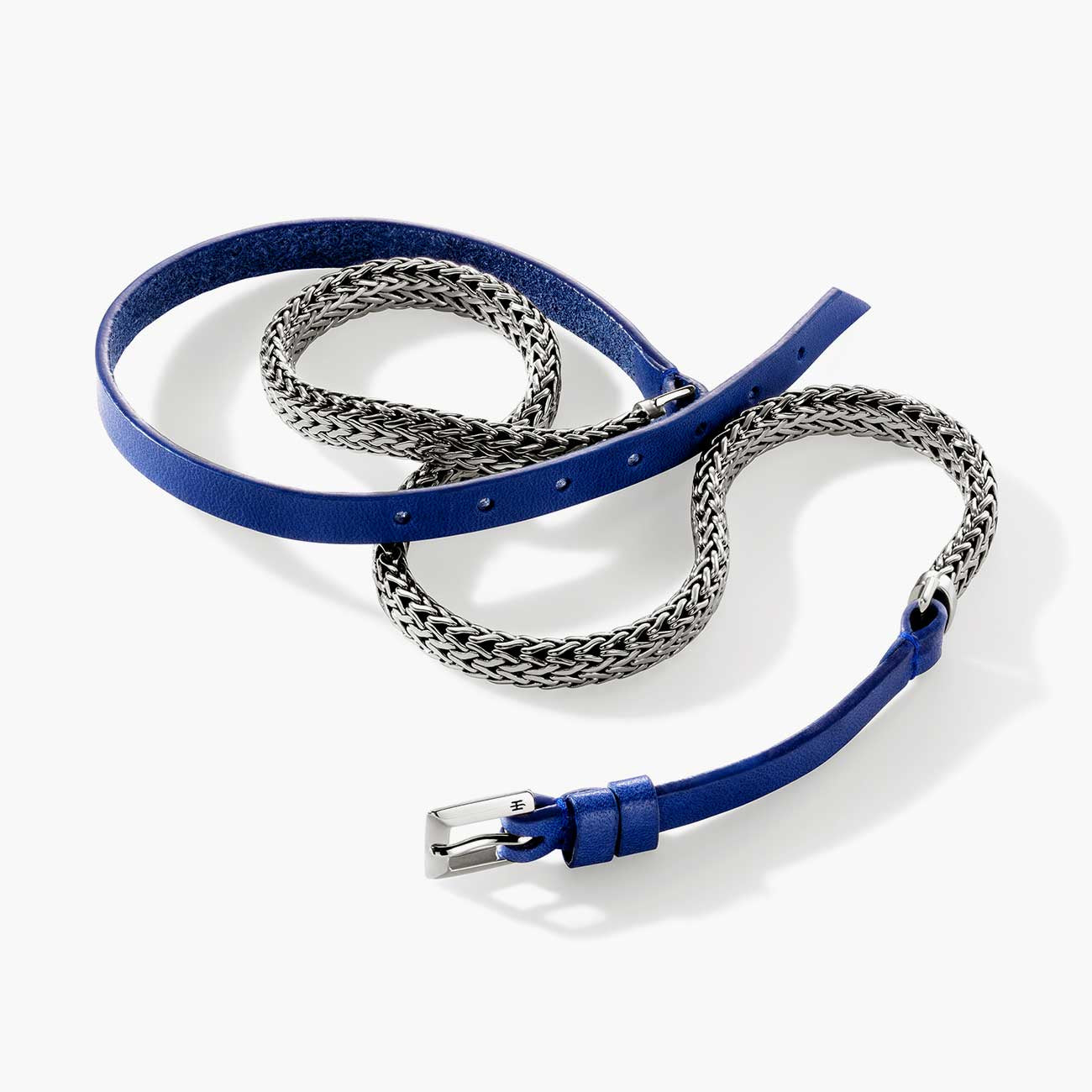 John Hardy Triple Wrap Silver Bracelet with Dark Blue Leather