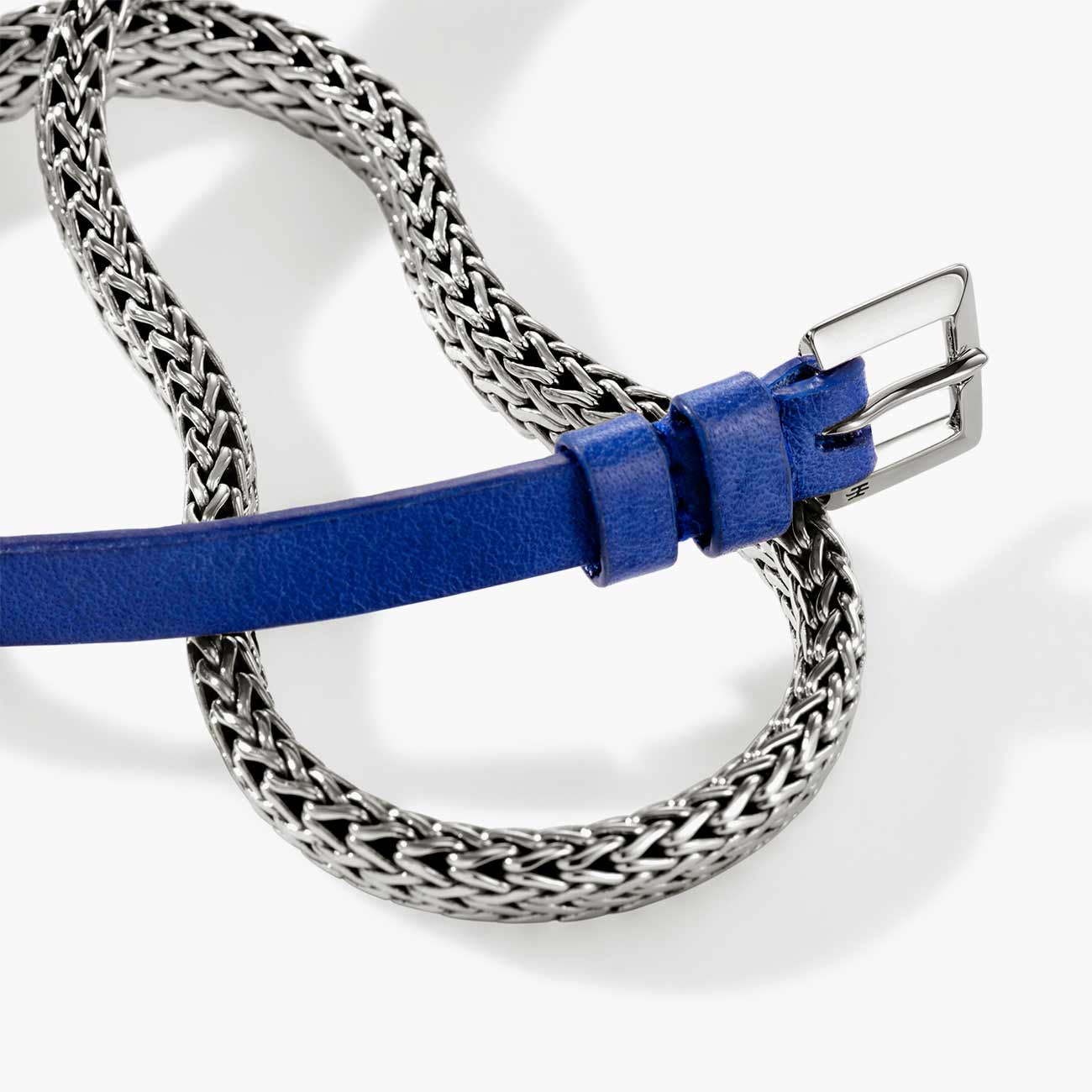 John Hardy Triple Wrap Silver Bracelet with Dark Blue Leather