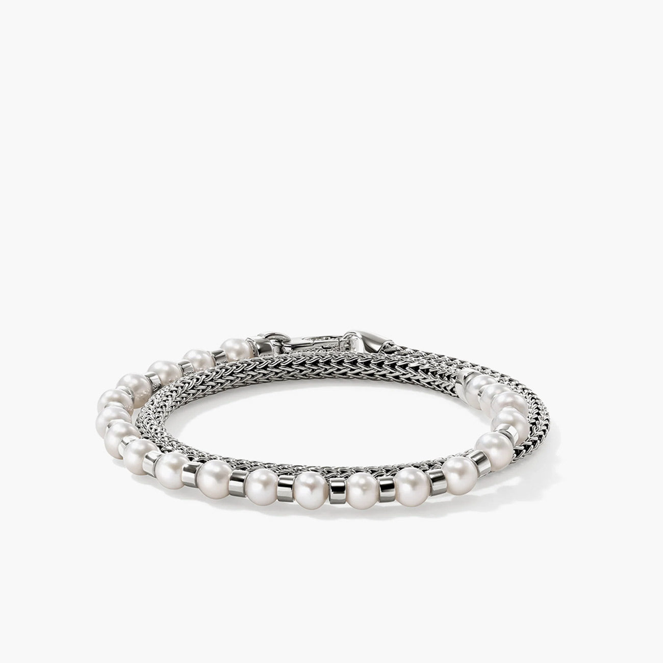 John Hardy Essentials 5mm Pearl Double Wrap Bracelet in Silver