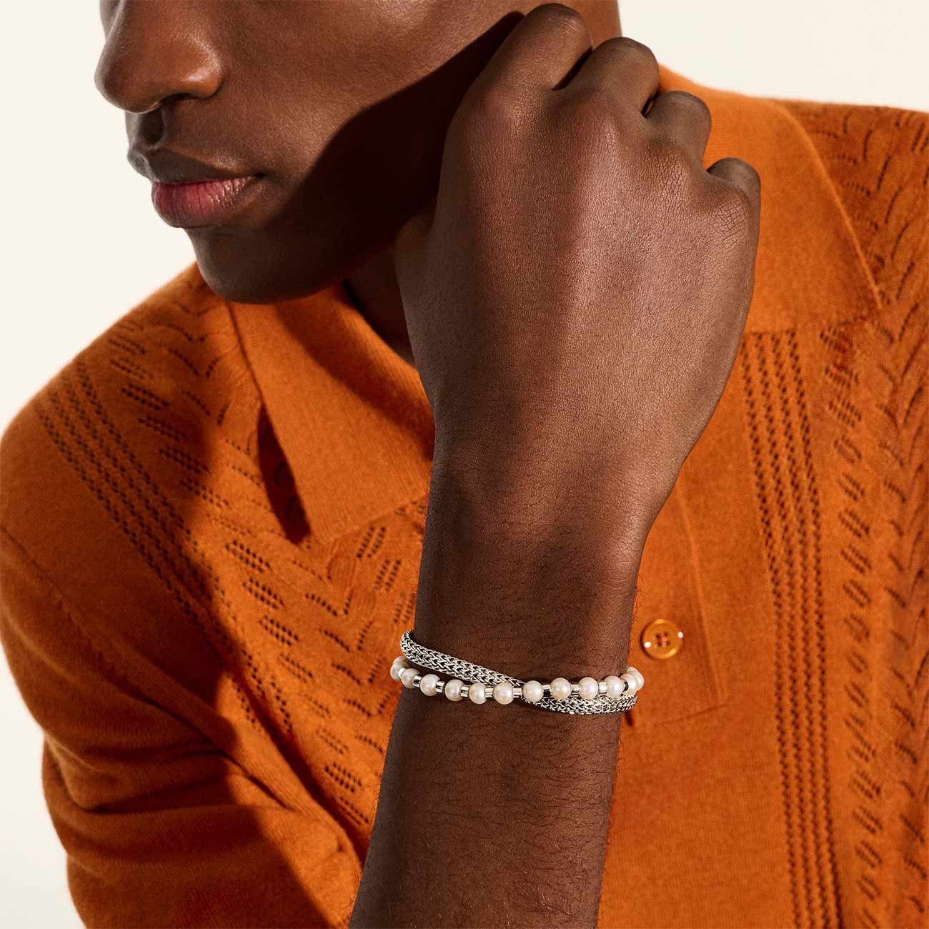 John Hardy Essentials 5mm Pearl Double Wrap Bracelet in Silver