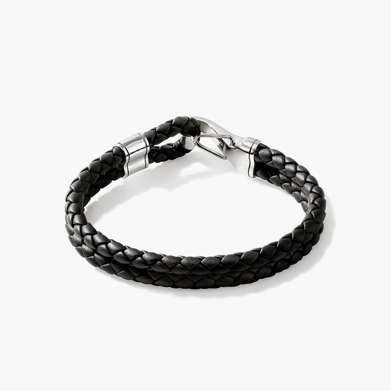 John Hardy 5mm Black Leather Double Row Bracelet with Hook Clasp