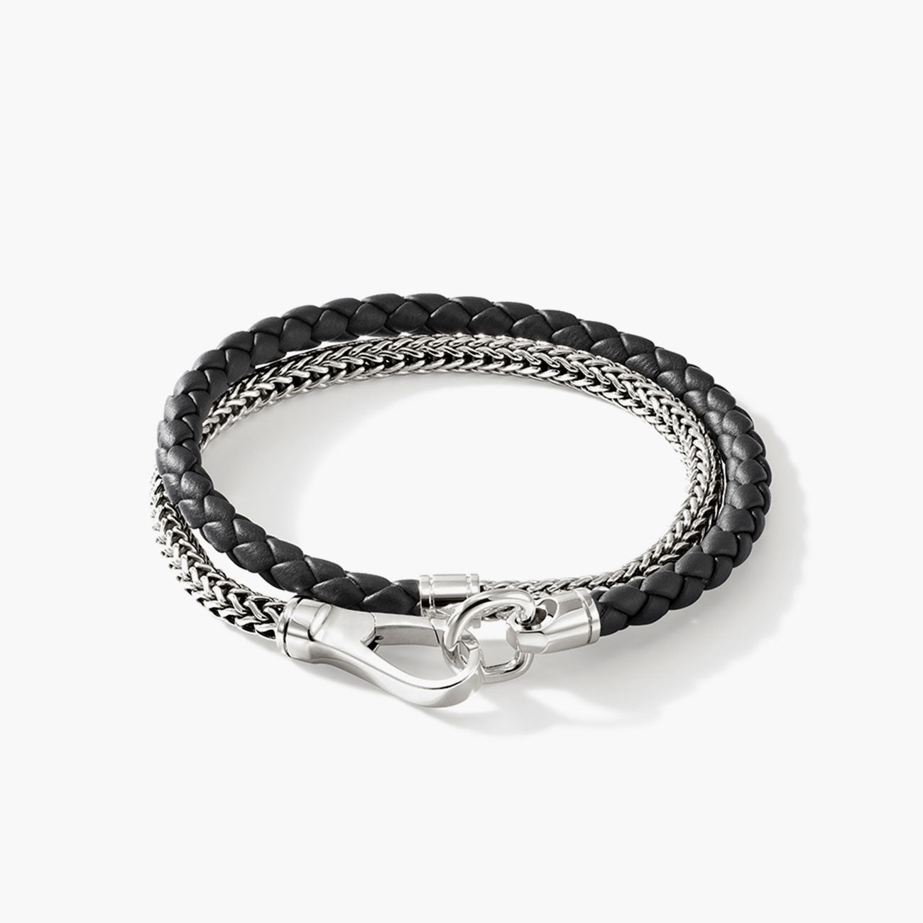 John Hardy Double Wrap Sterling Silver and Black Leather Bracelet