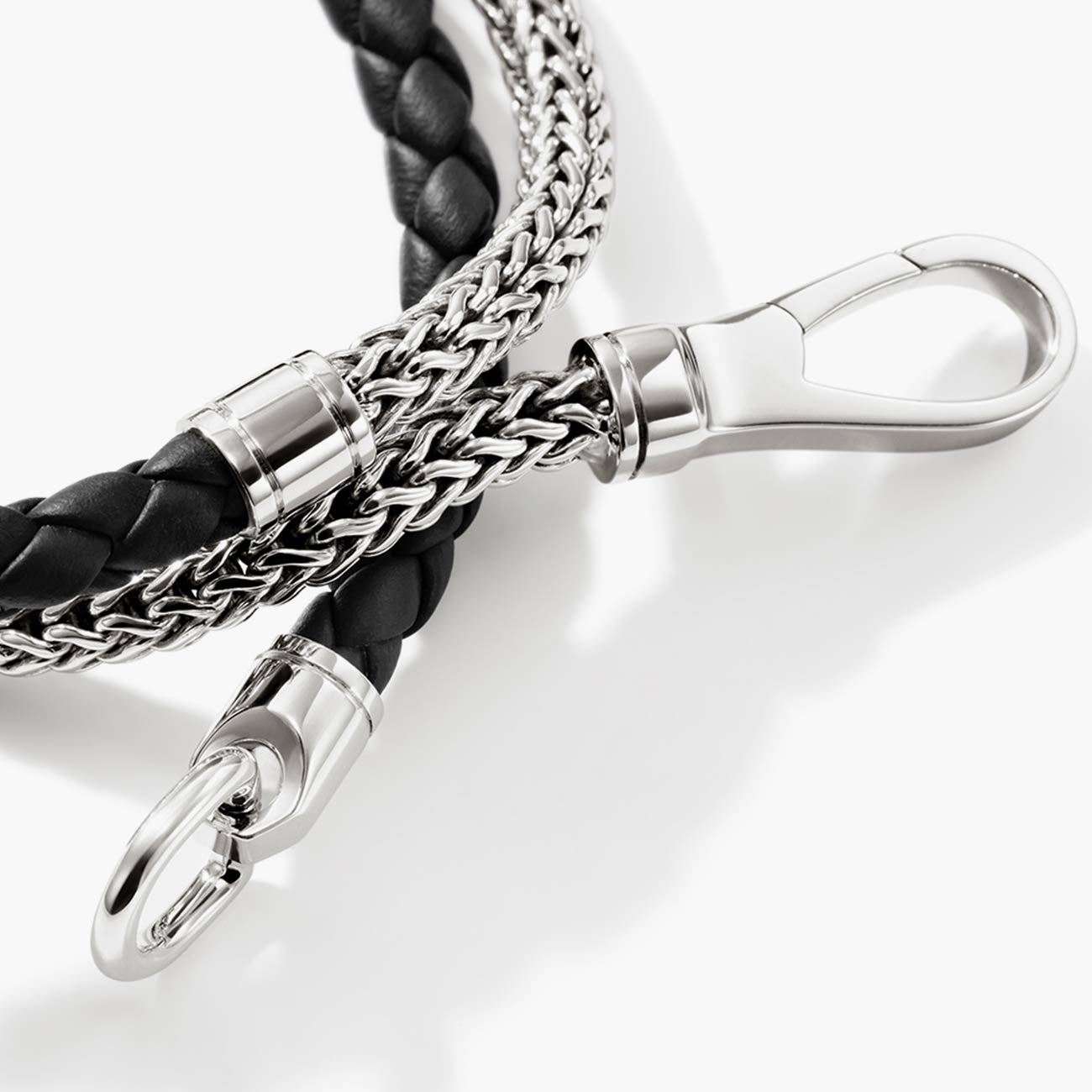 John Hardy Double Wrap Sterling Silver and Black Leather Bracelet