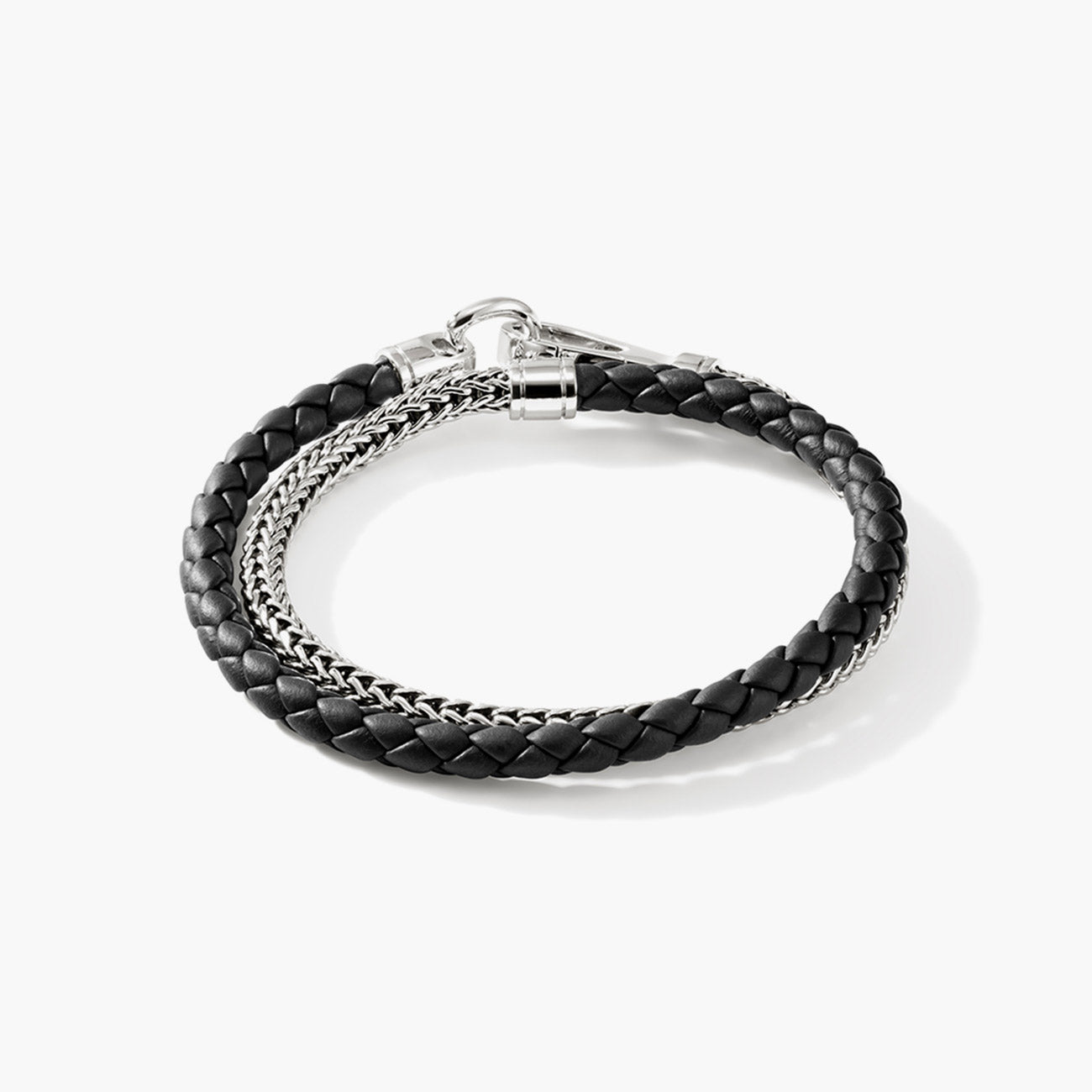 John Hardy Double Wrap Sterling Silver and Black Leather Bracelet