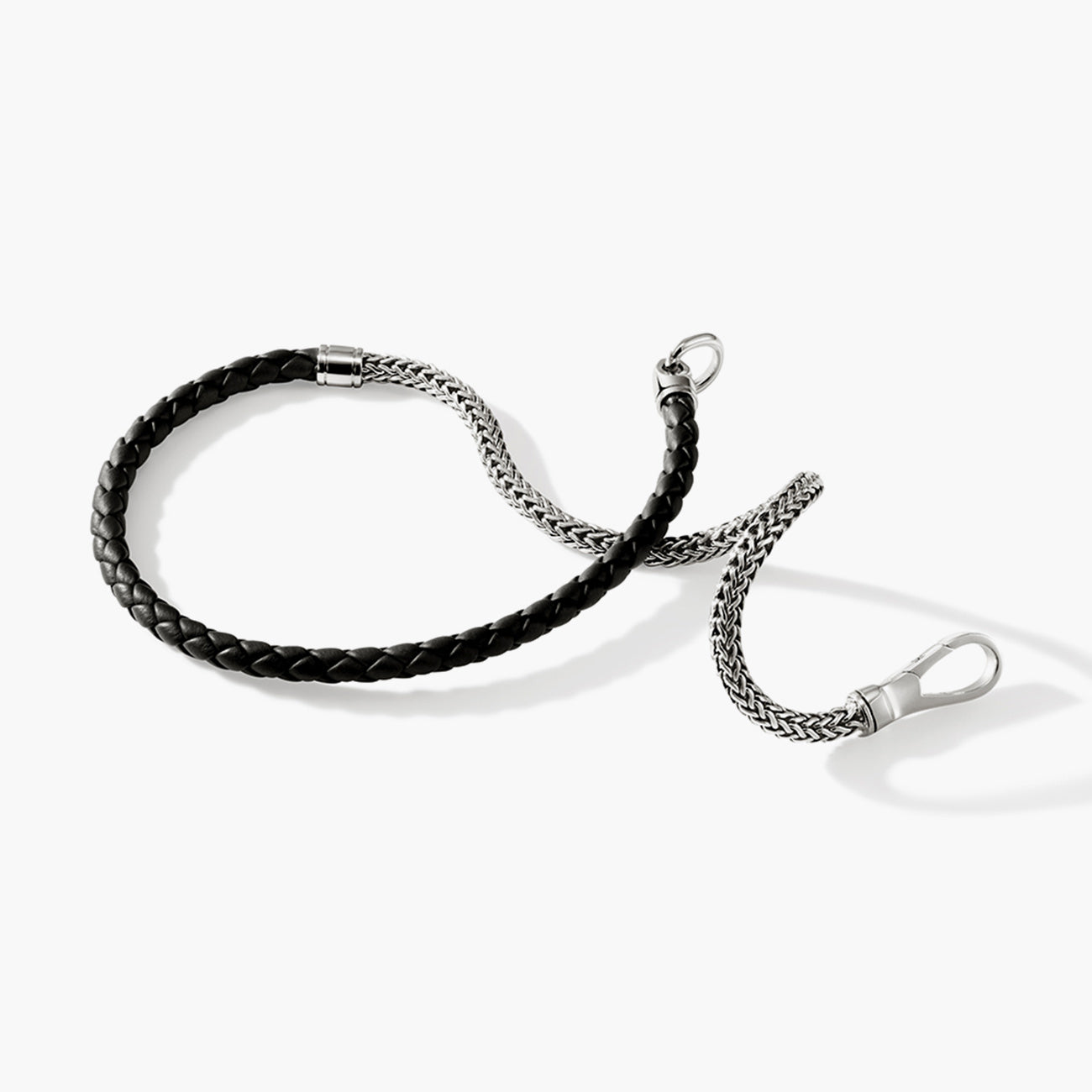 John Hardy Double Wrap Sterling Silver and Black Leather Bracelet