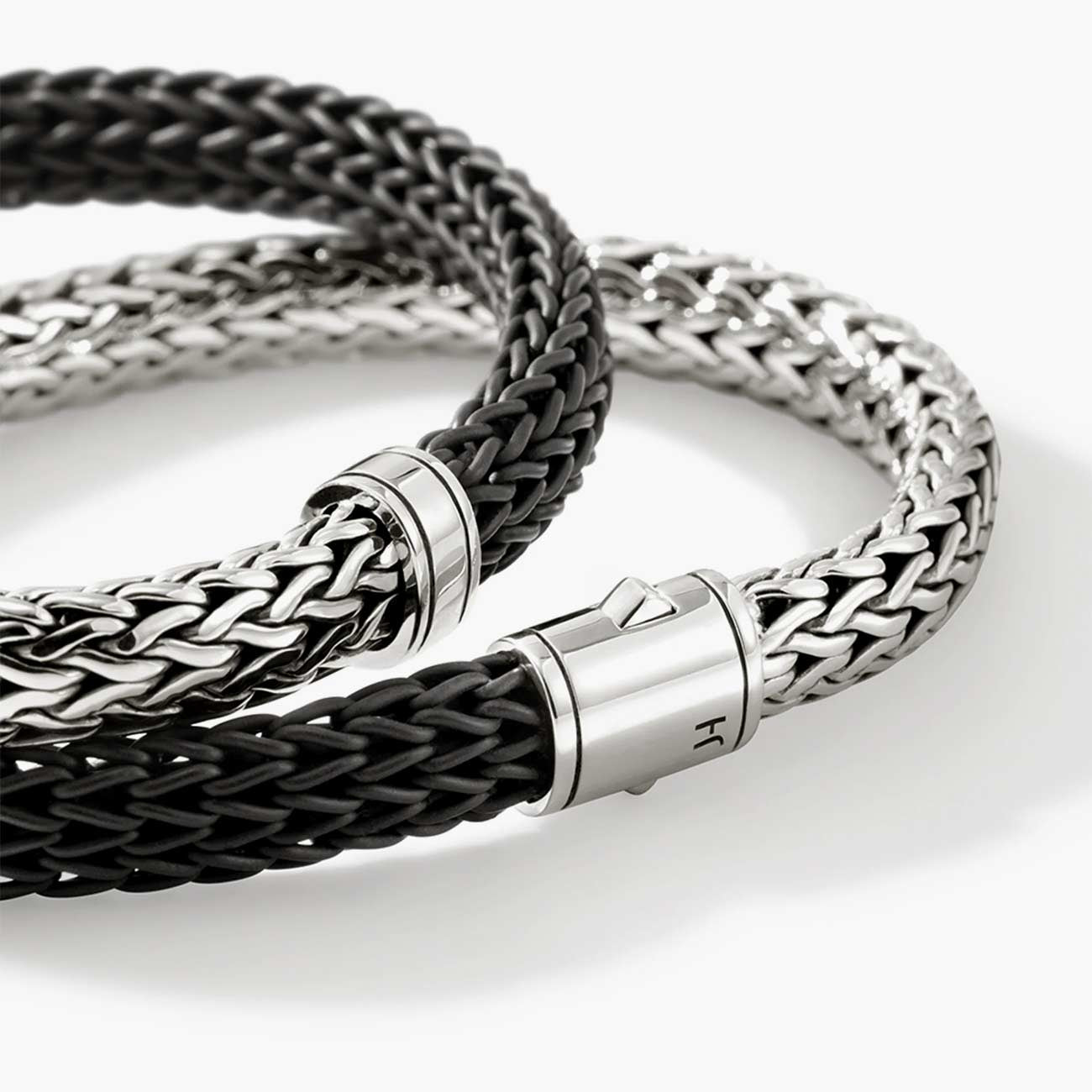 John Hardy Icon Silver and Black Rubber Cord Double Wrap Bracelet - 8mm