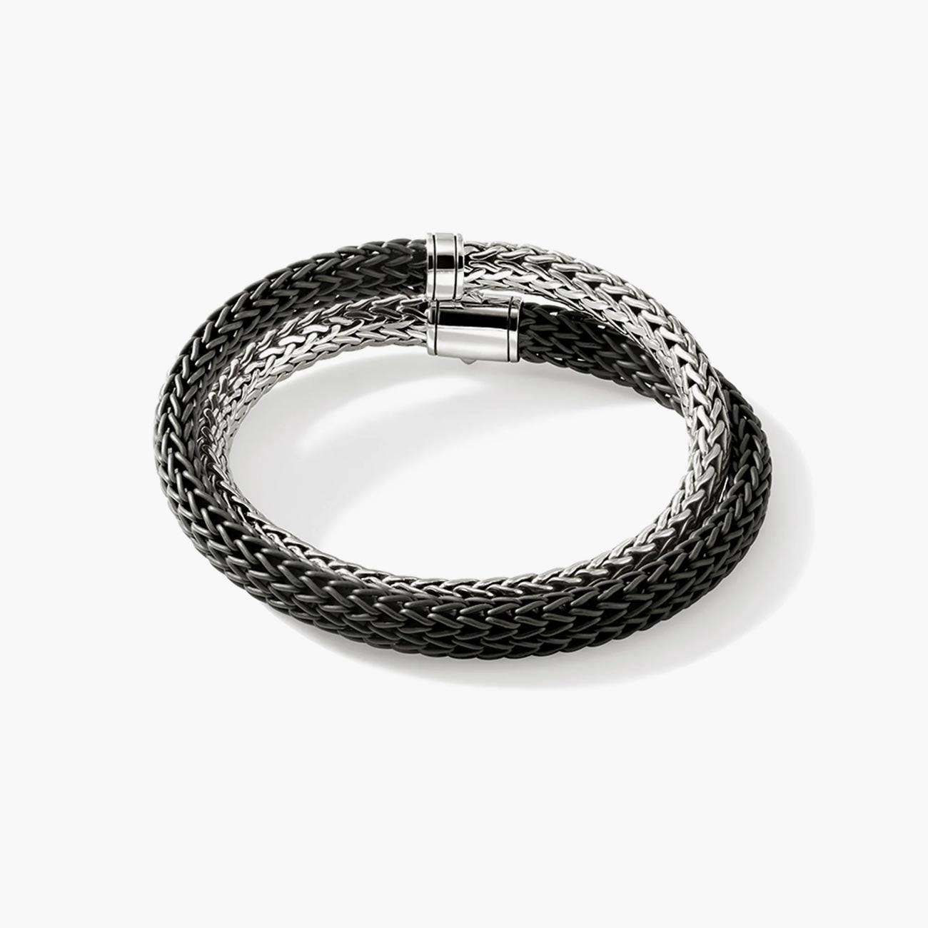 John Hardy Icon Silver and Black Rubber Cord Double Wrap Bracelet - 8mm