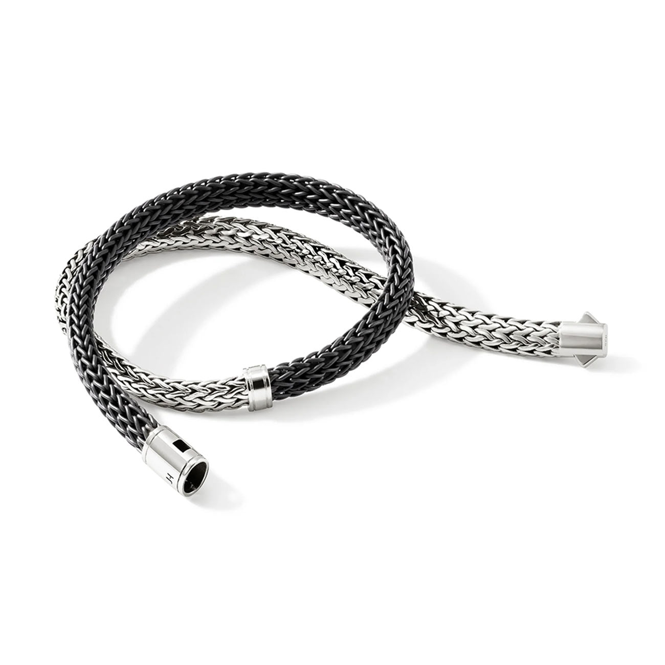 John Hardy Icon Silver and Black Rubber Cord Double Wrap Bracelet - 8mm