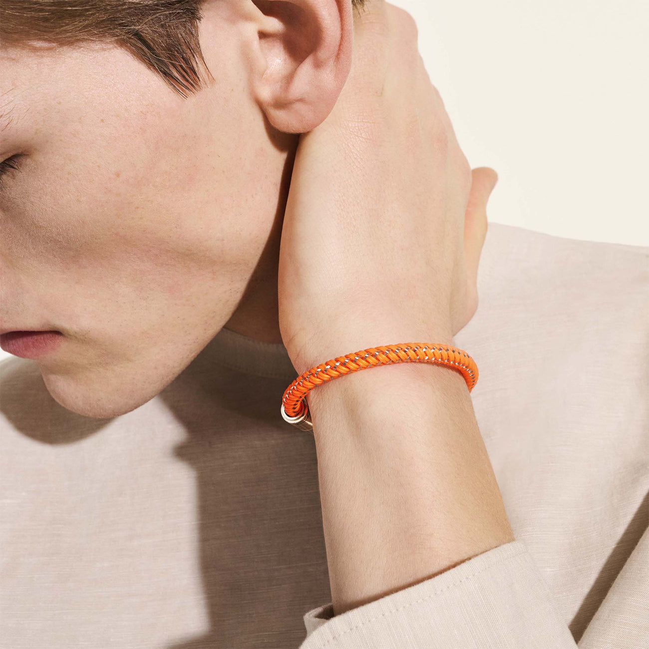 John Hardy Orange Rubber and Stainless Steel Cord Bracelet