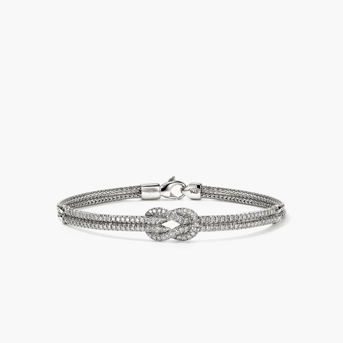 John Hardy Love Knot Silver Diamond Pave Double Row Bracelet
