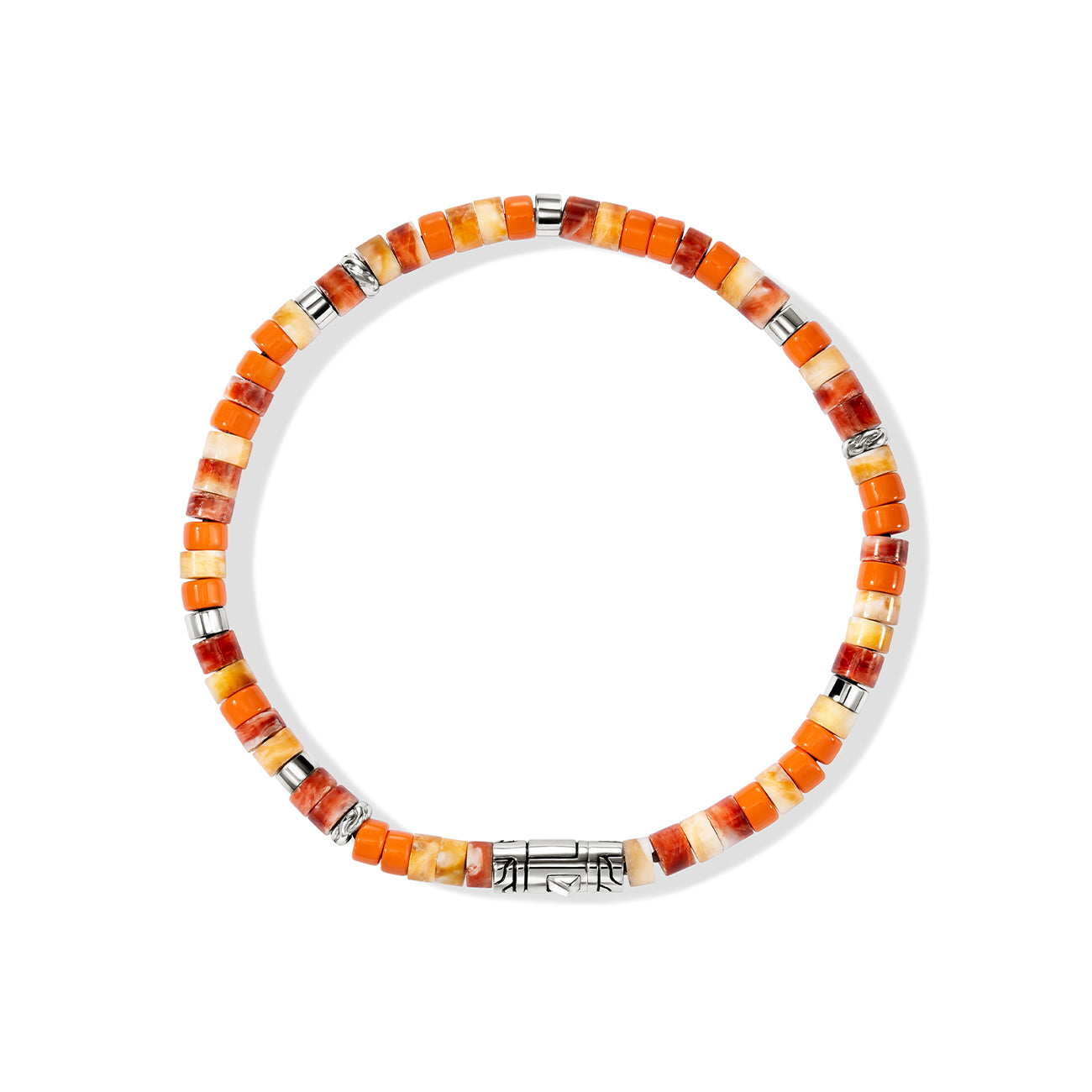 John Hardy Heishi Silver and Orange Bead Bracelet